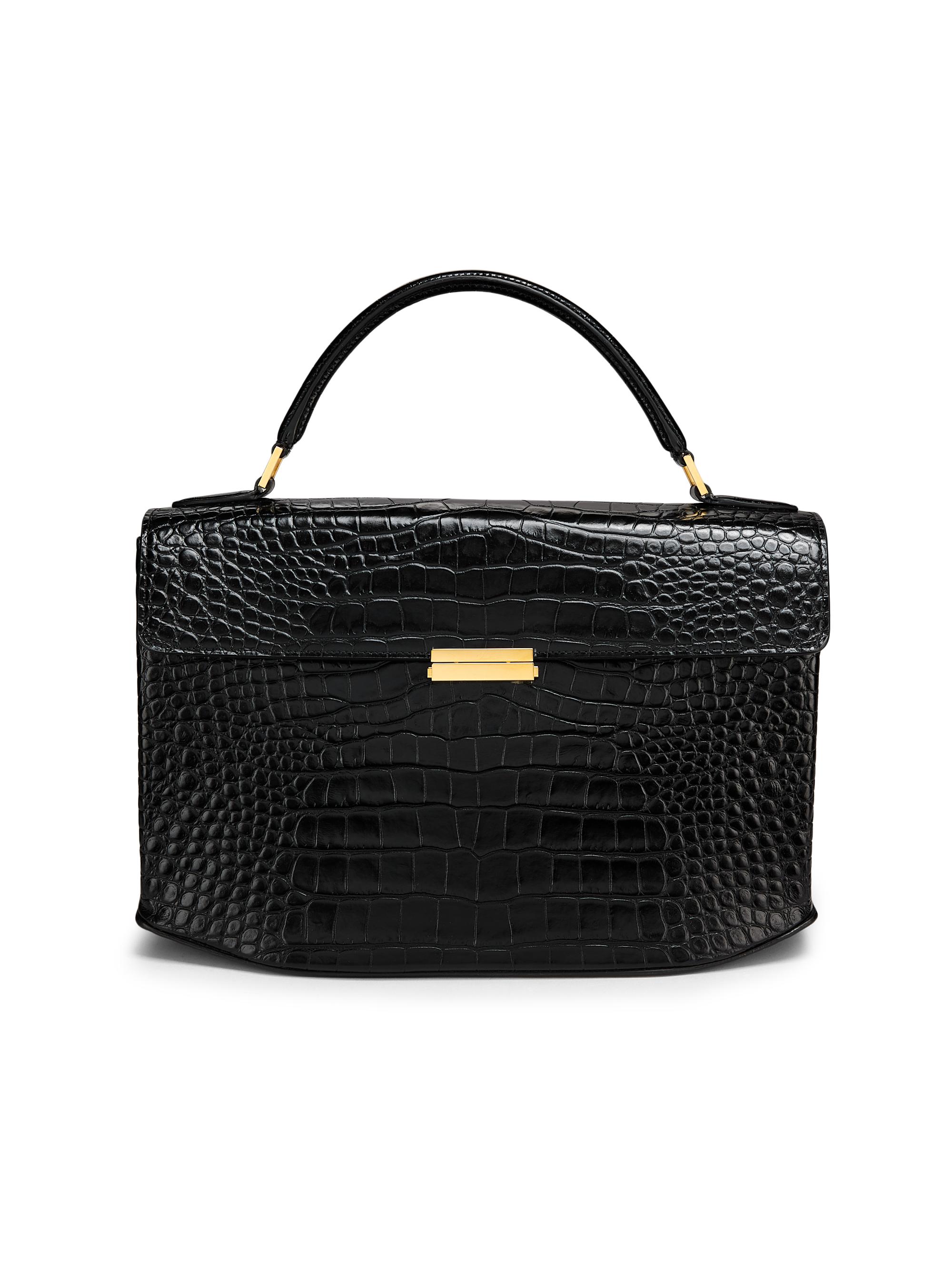 Toteme Women's Croc-Embossed Leather Top Handle Bag - Black