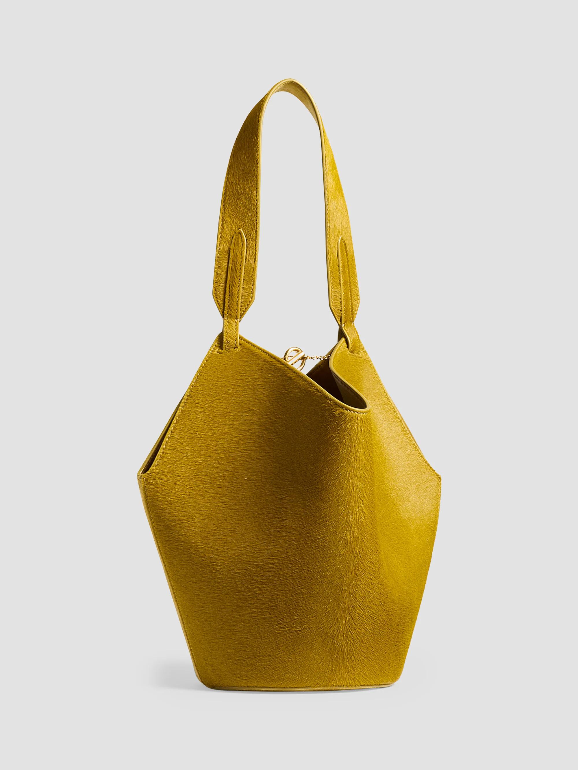 Khaite Women's Lotus Mini Suede & Calf-Hair Tote Bag - Golden Olive