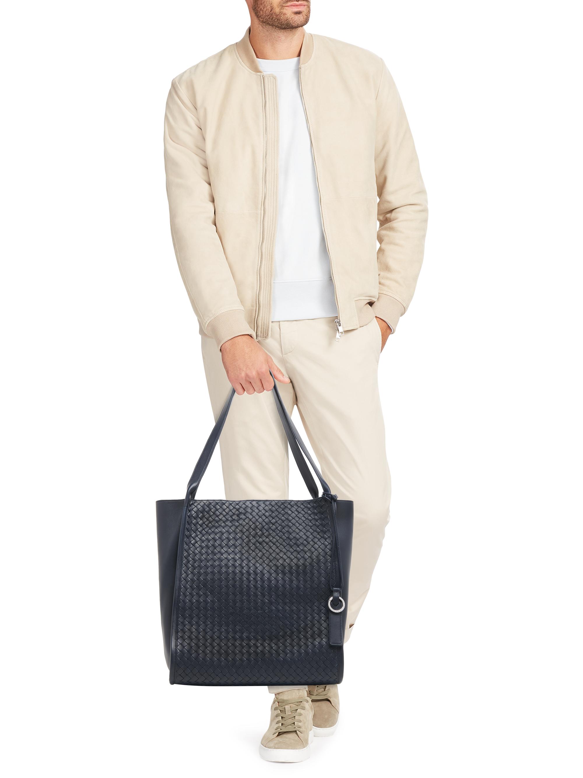 Bottega Veneta Men's Corriere Intrecciato Leather Tote Bag - Midnight Silver | Thumbnail 2