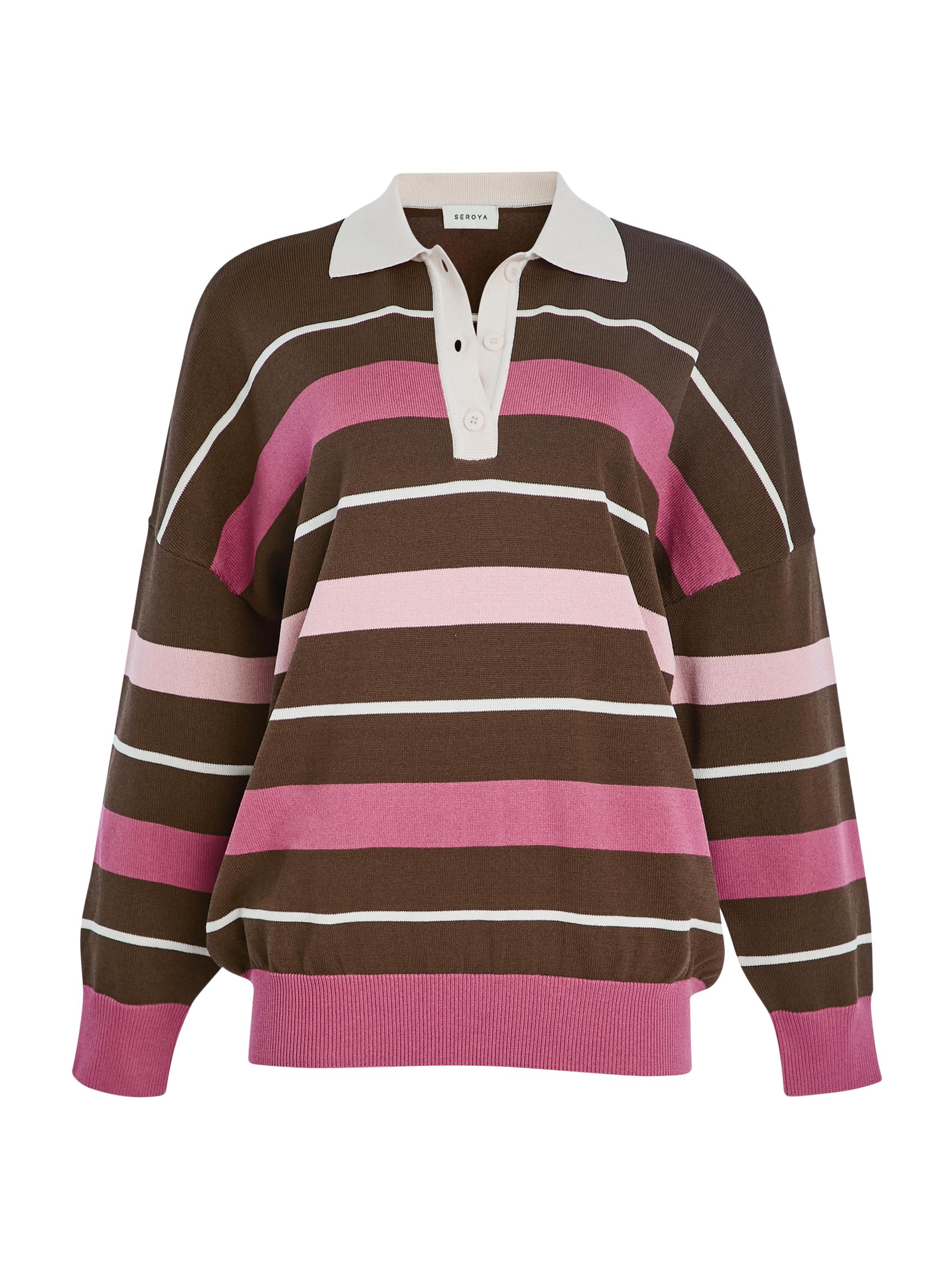 SEROYA Women's Taby Striped Polo Sweater - Sable Stripe