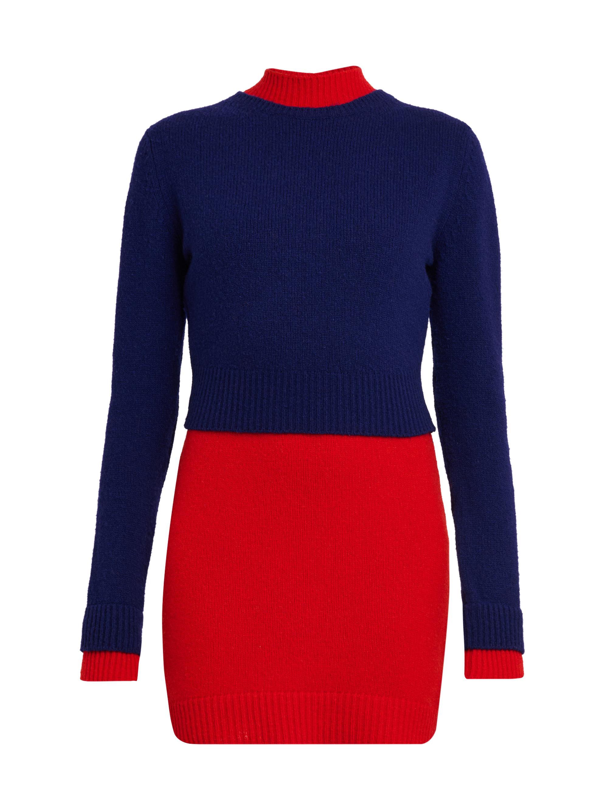 Jil Sander Women's Layered Colorblocked Wool Mini-Sweaterdress - Haiti
