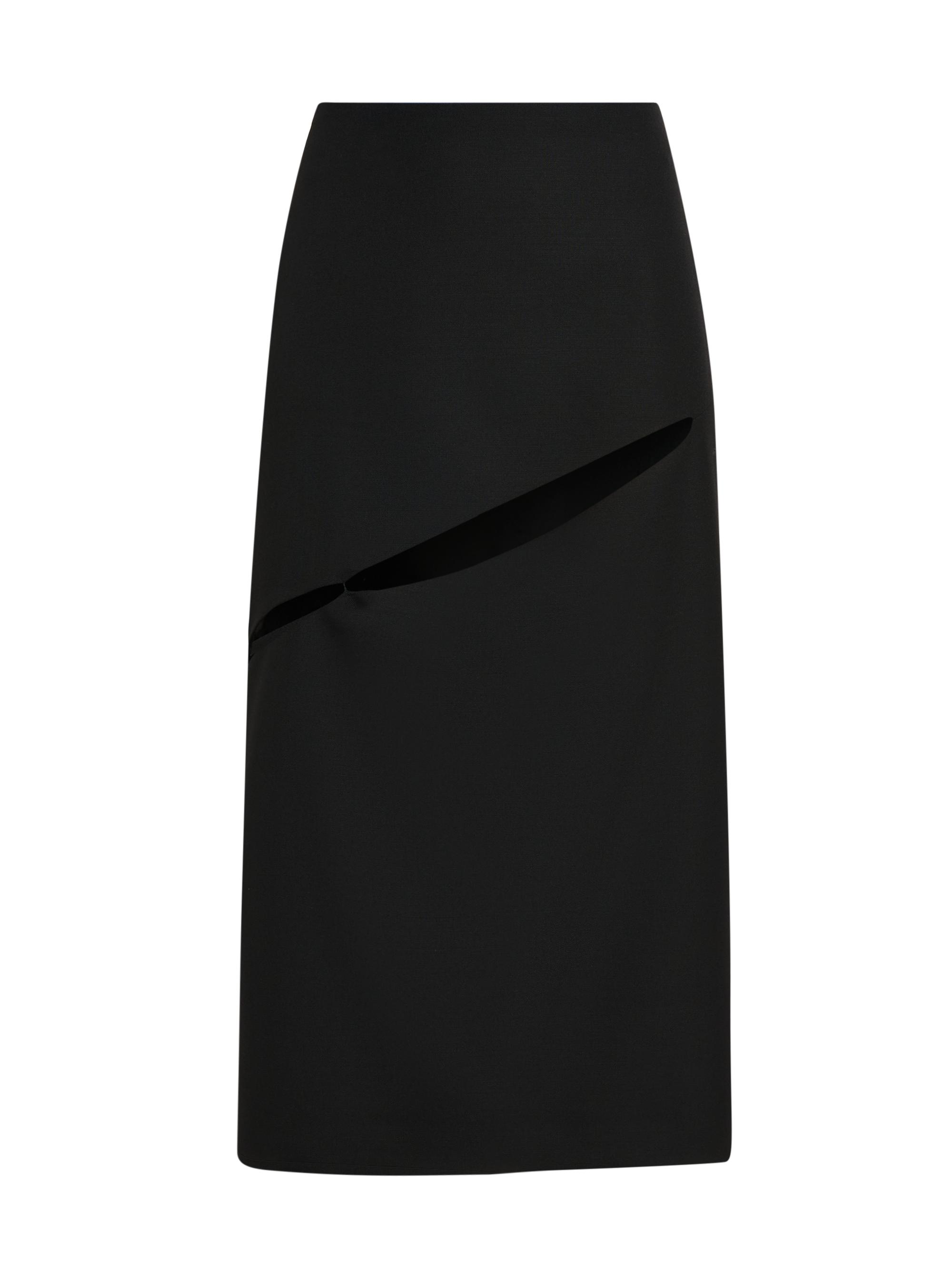 Jil Sander Women's Cut-Out Grain de Poudre Wool Knee-Length Skirt - Black
