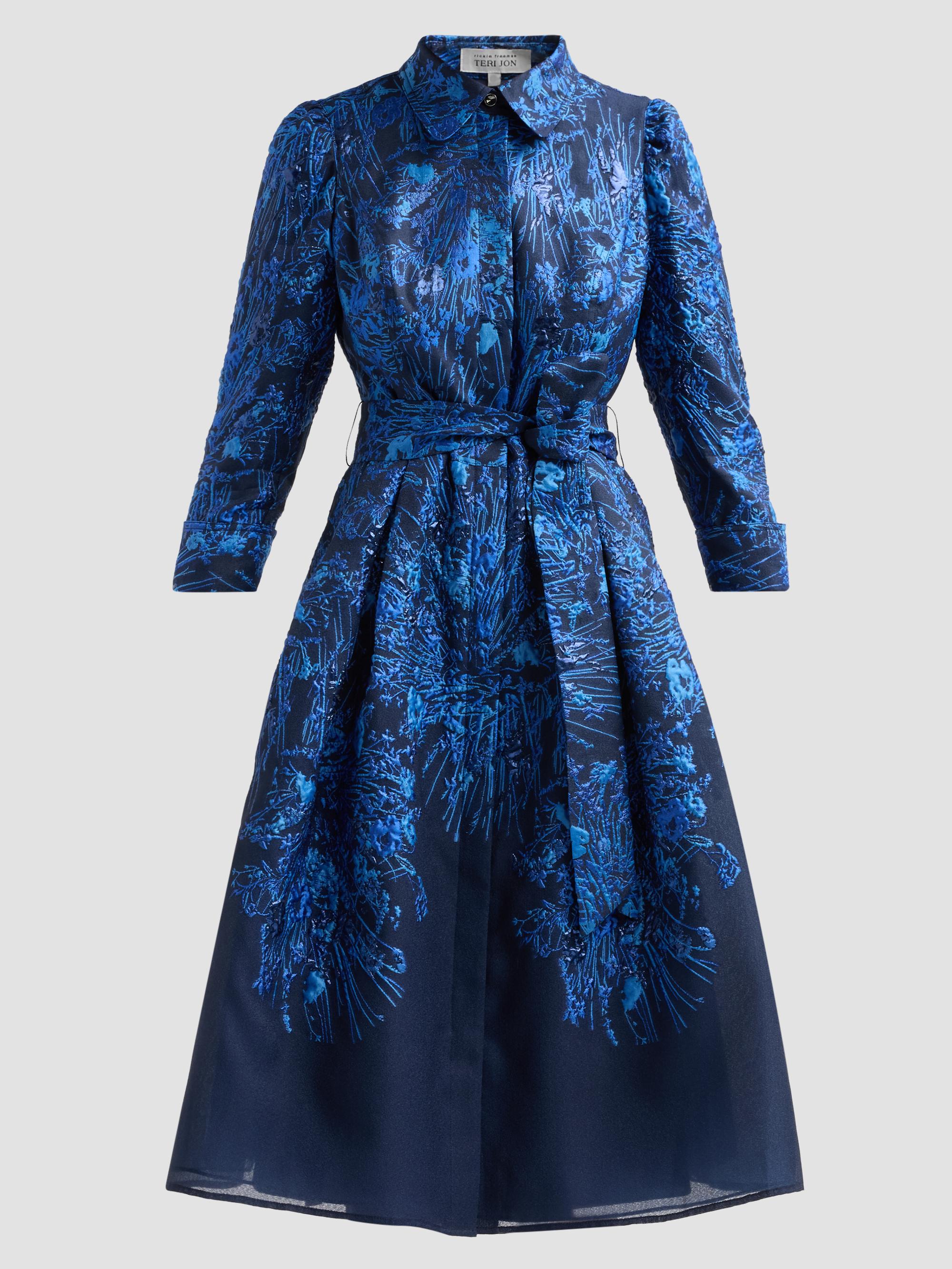 Teri Jon by Rickie Freeman Women's Jacquard Organza Cocktail Shirtdress - Royal Multi | Thumbnail 6