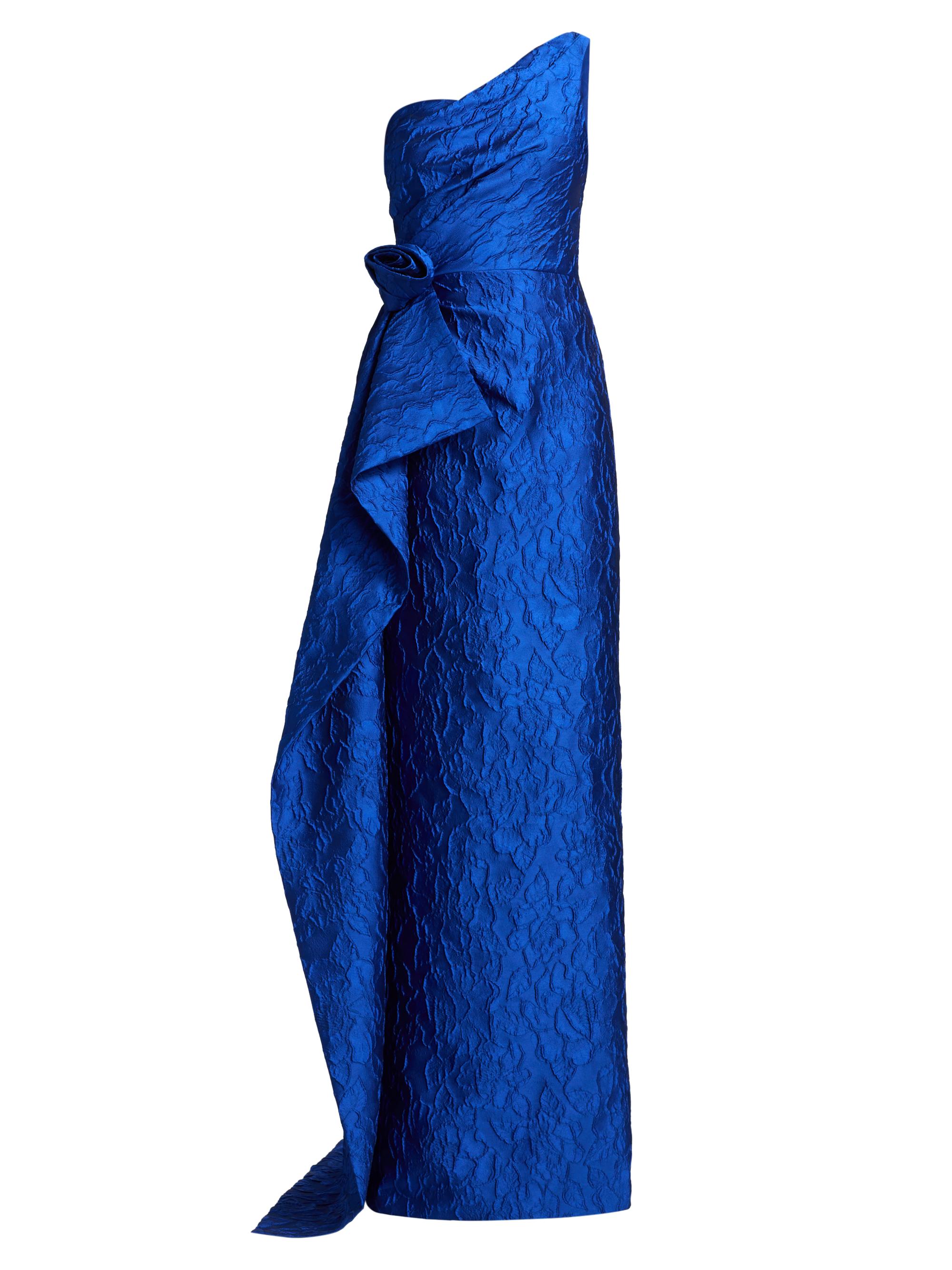 teri jon asymmetrical peplum dress Teri Jon by Rickie Freeman Metallic Jacquard One-Shoulder Draped Asymmetric  Peplum Gown
