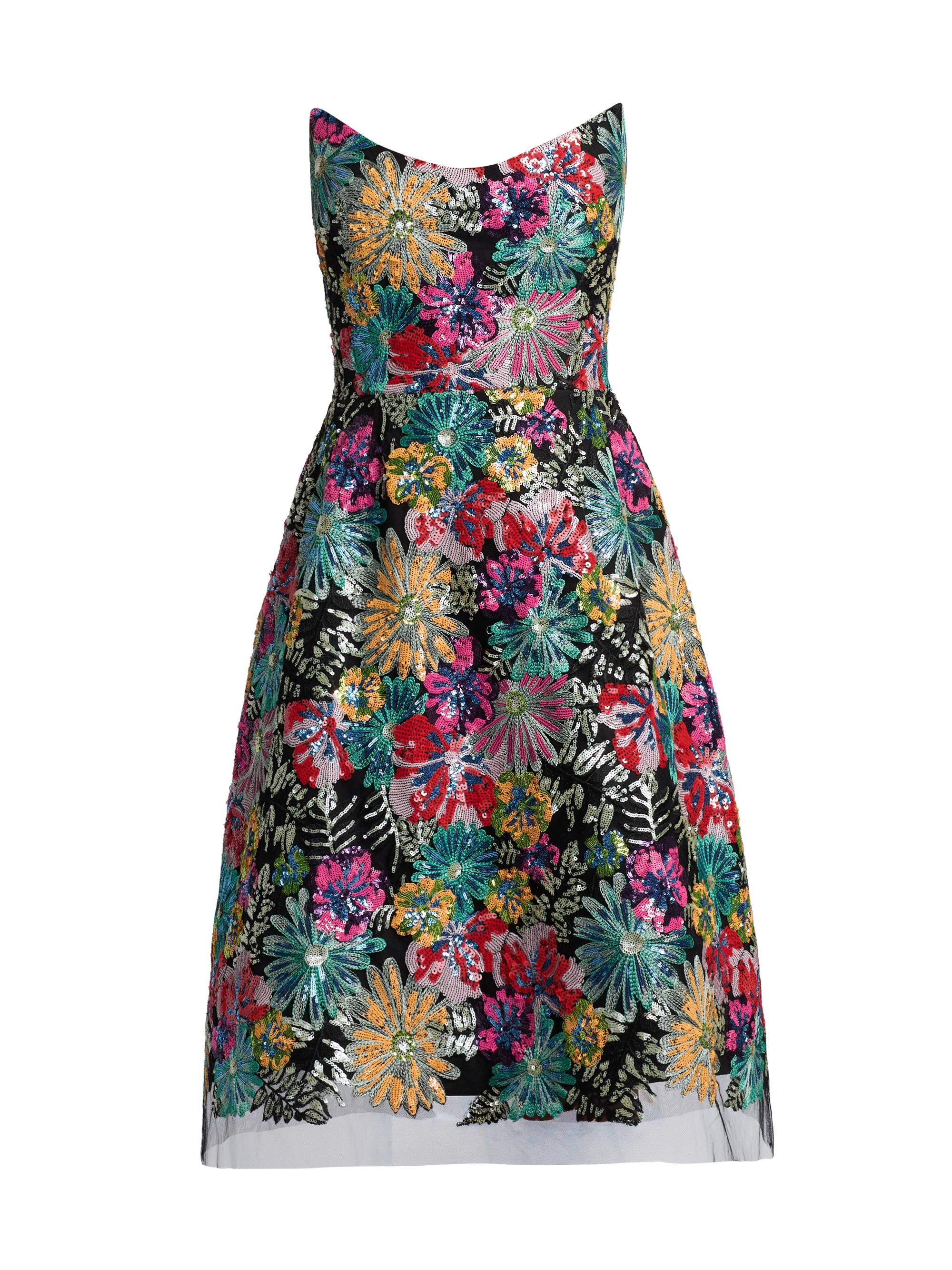 Teri Jon by Rickie Freeman Women's Floral Sequinned Embroidered Tulle Cocktail Dress - Black Multi