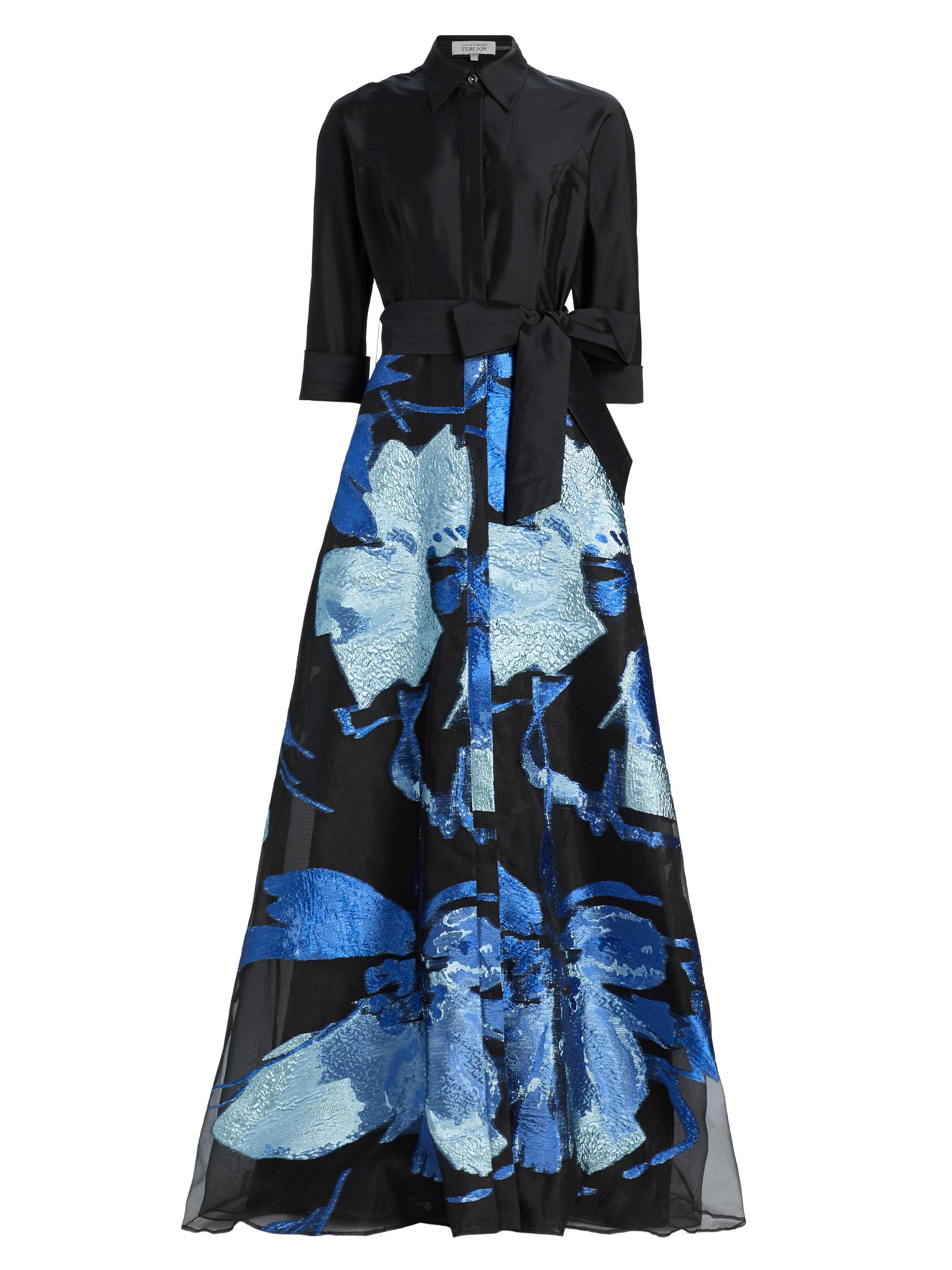 Teri Jon by Rickie Freeman Women's Floral Taffeta A-Line Gown - Black Multi