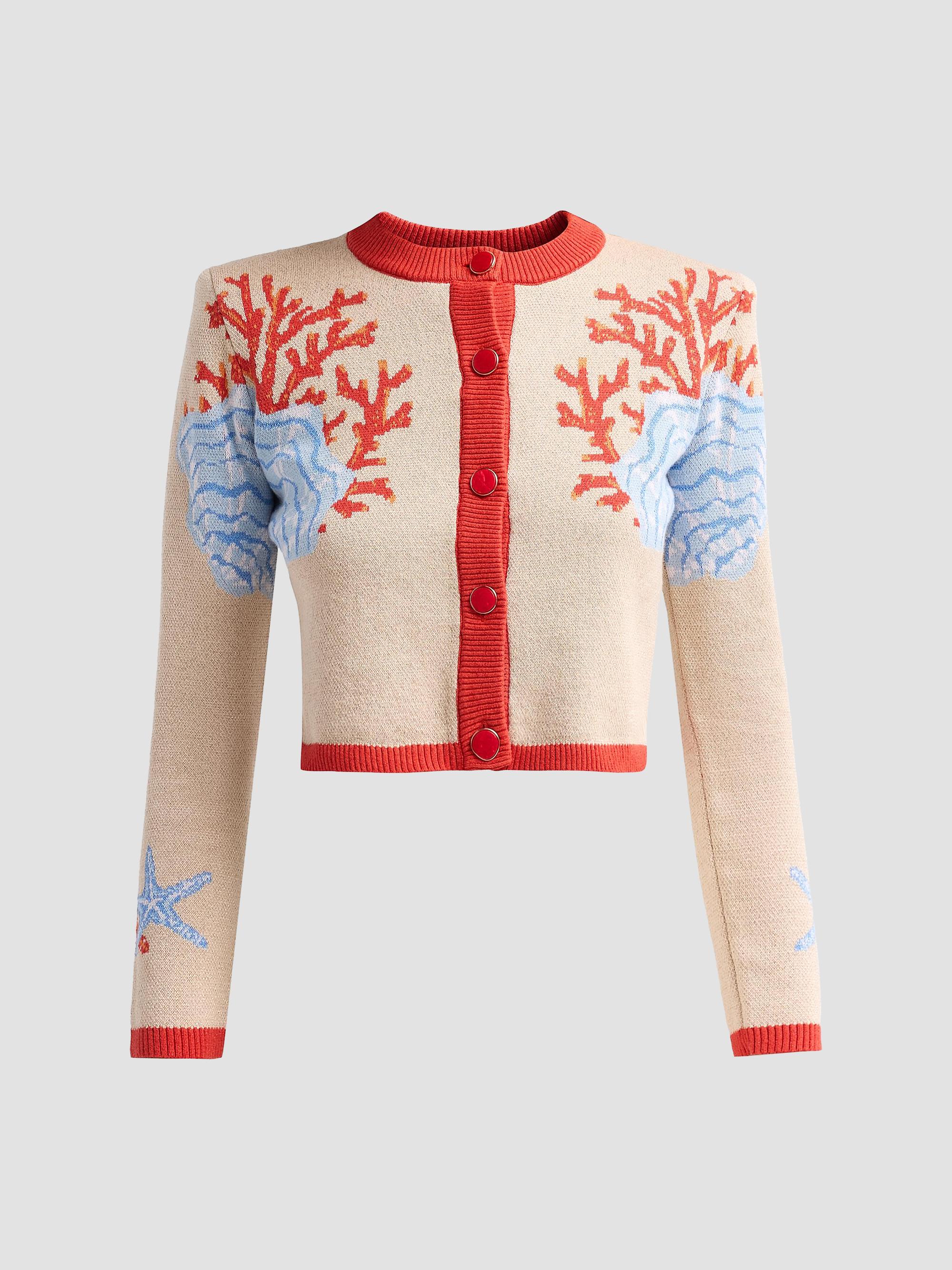 Retrofête Women's Aralyn Coral Seashell Knit Cardigan - Sand Multi