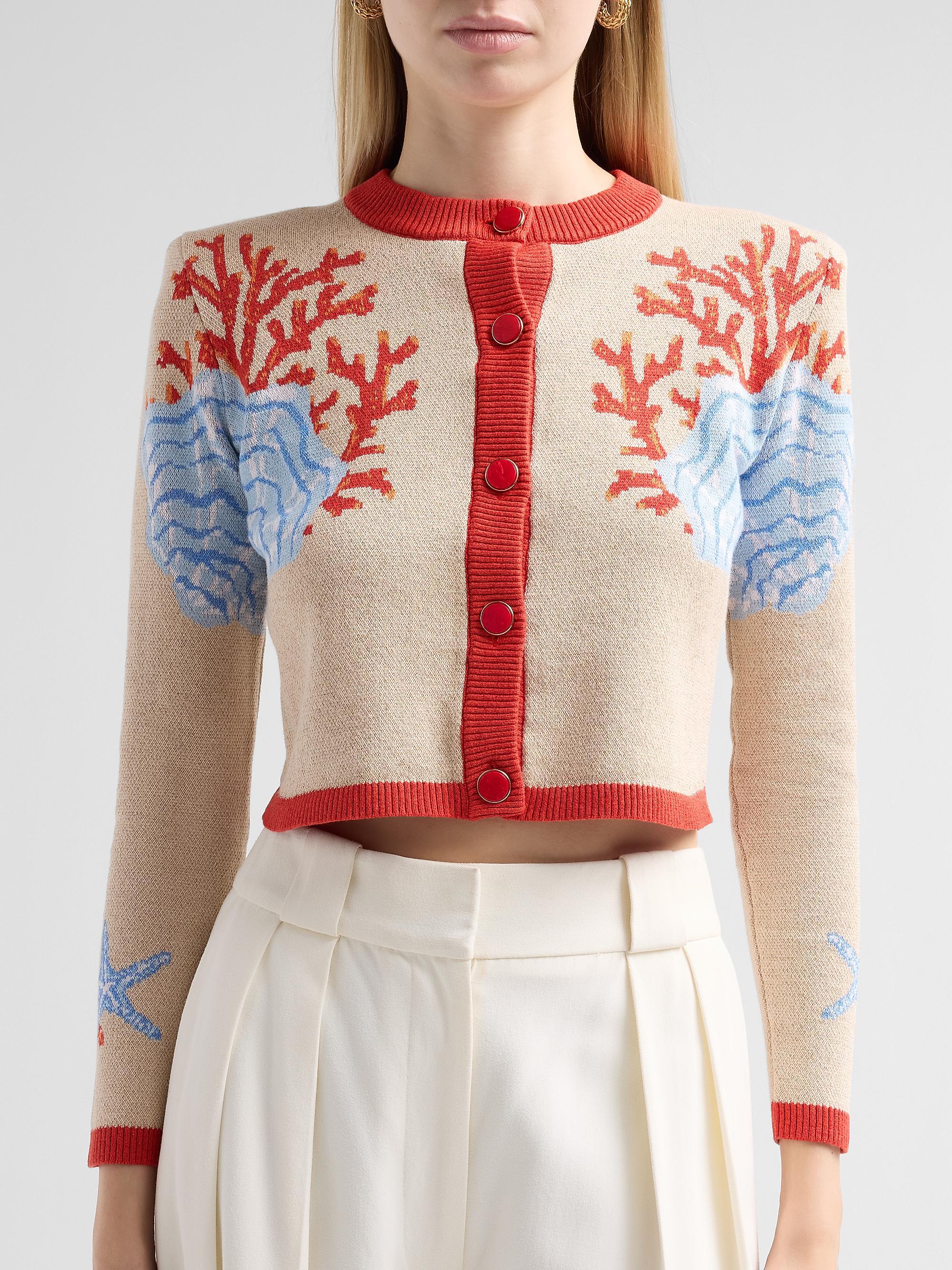 Retrofête Women's Aralyn Coral Seashell Knit Cardigan - Sand Multi | Thumbnail 5