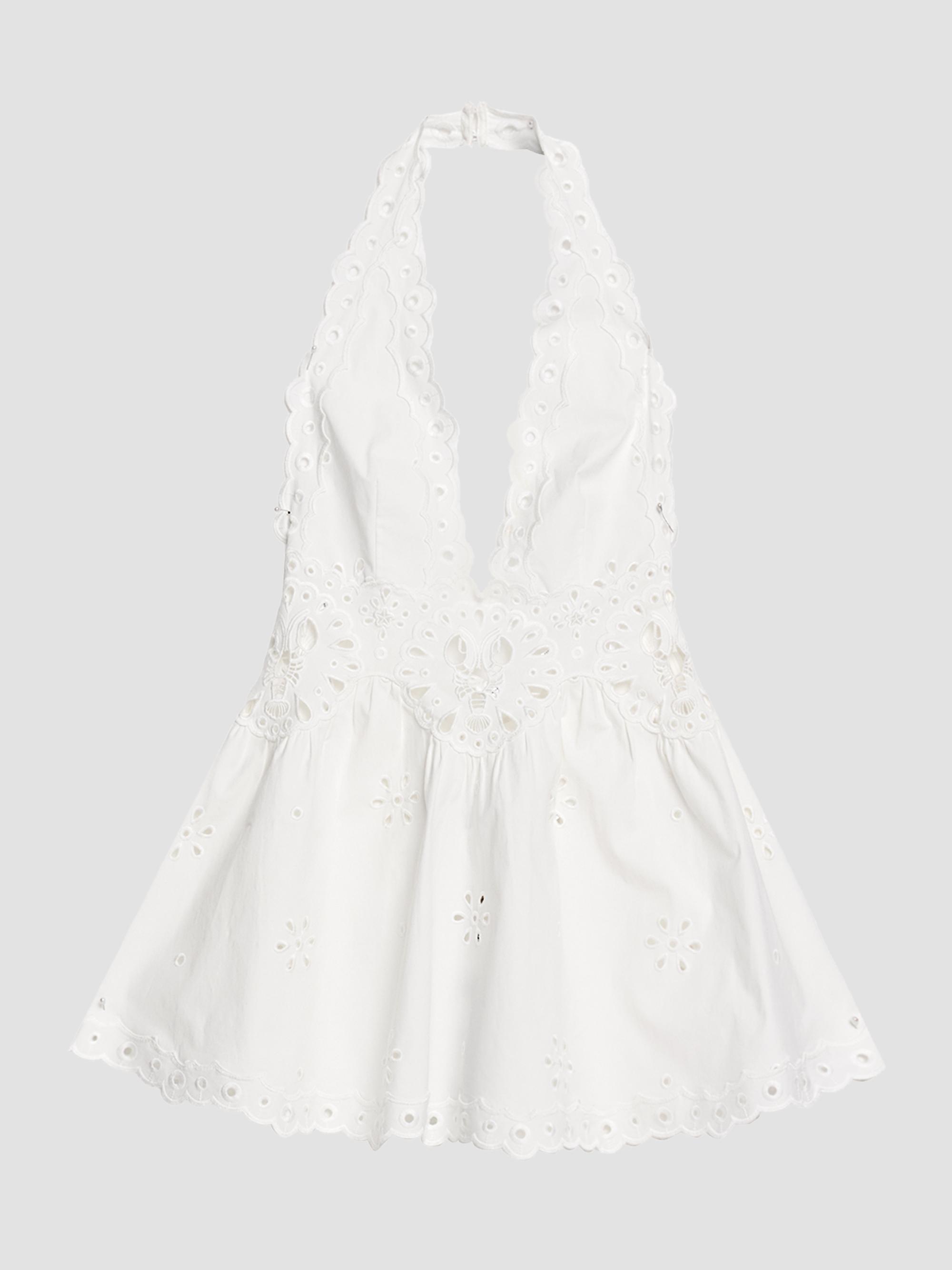 Retrofête Women's Beranice Embroidered Eyelet Halter Mini Dress -