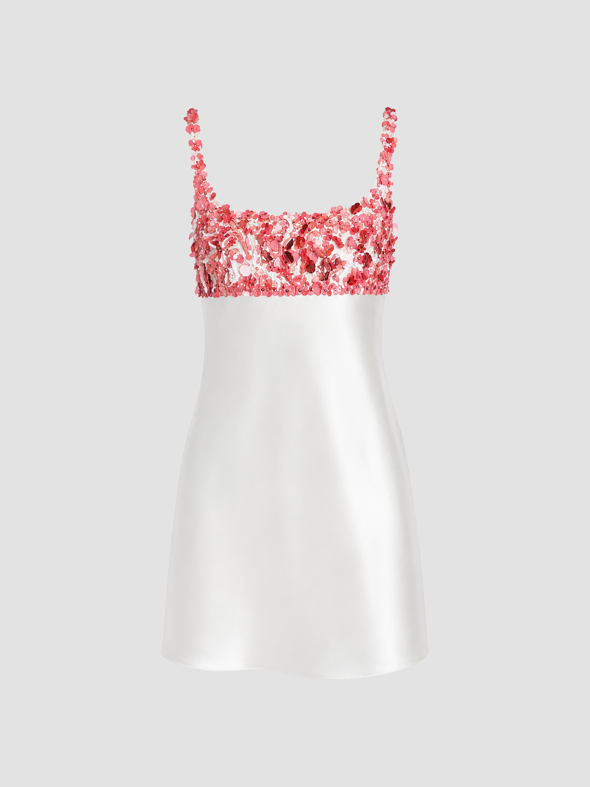 Retrofête Women's Winifred Embroidered Satin Mini Dress - White Coral