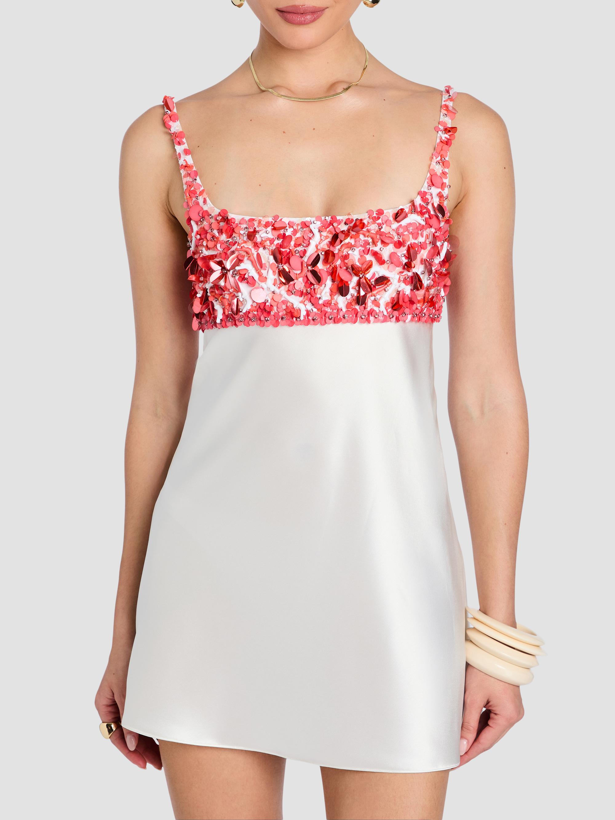 Retrofête Women's Winifred Embroidered Satin Mini Dress - White Coral | Thumbnail 5