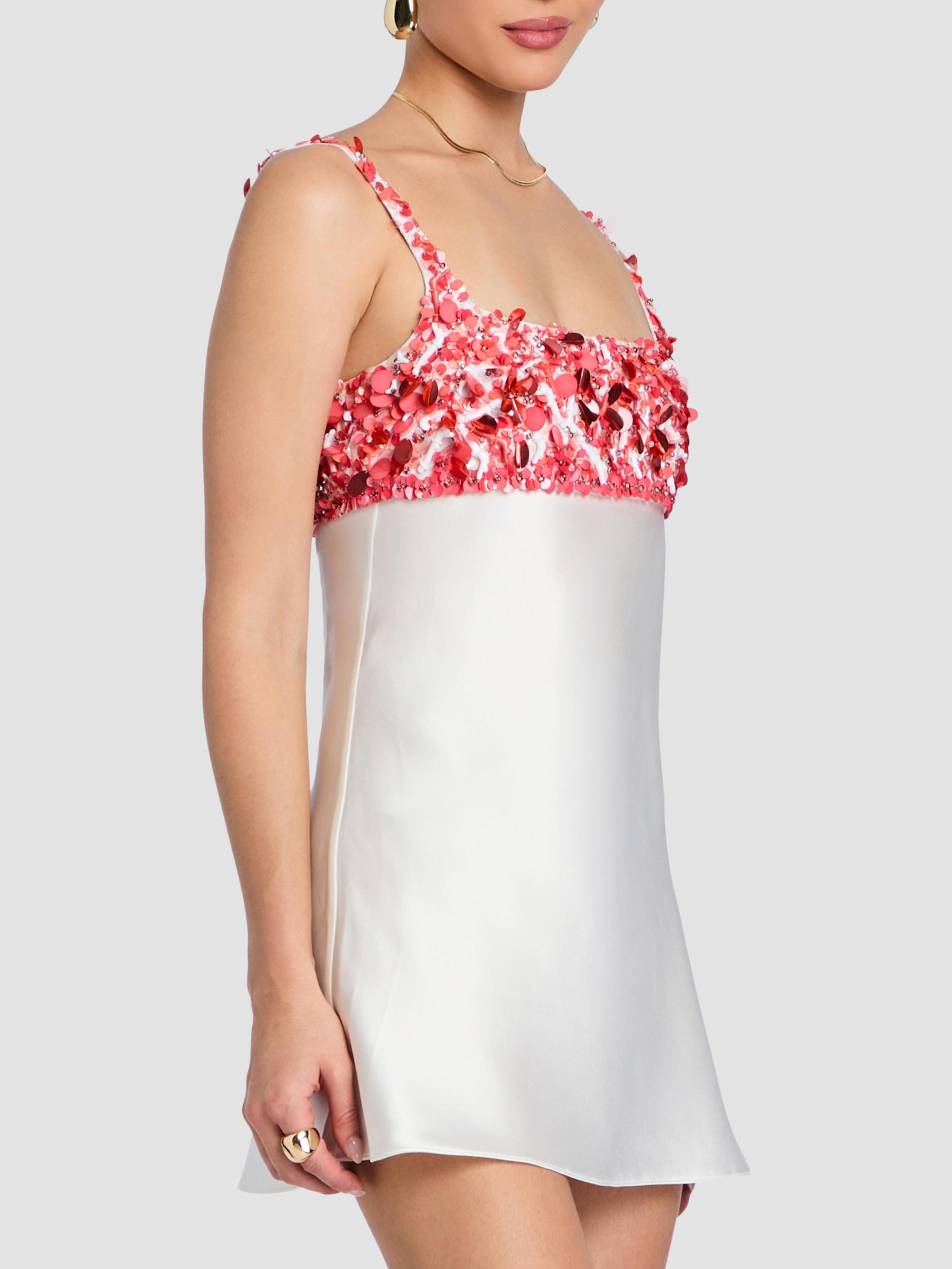 Retrofête Women's Winifred Embroidered Satin Mini Dress - White Coral | Thumbnail 7