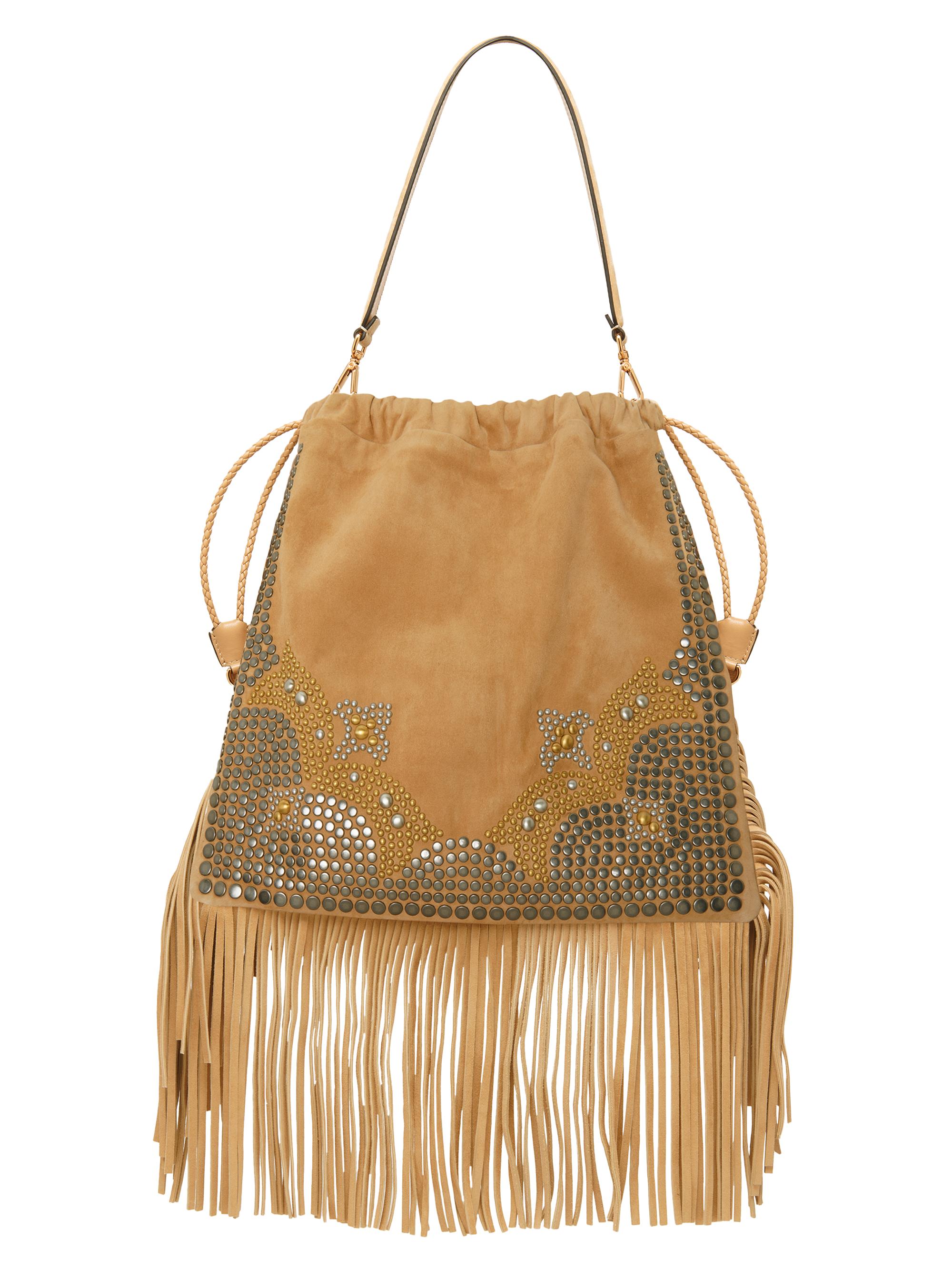 Etro Women's  Kalispera Stud & Fringe Suede Shoulder Bag - Sand