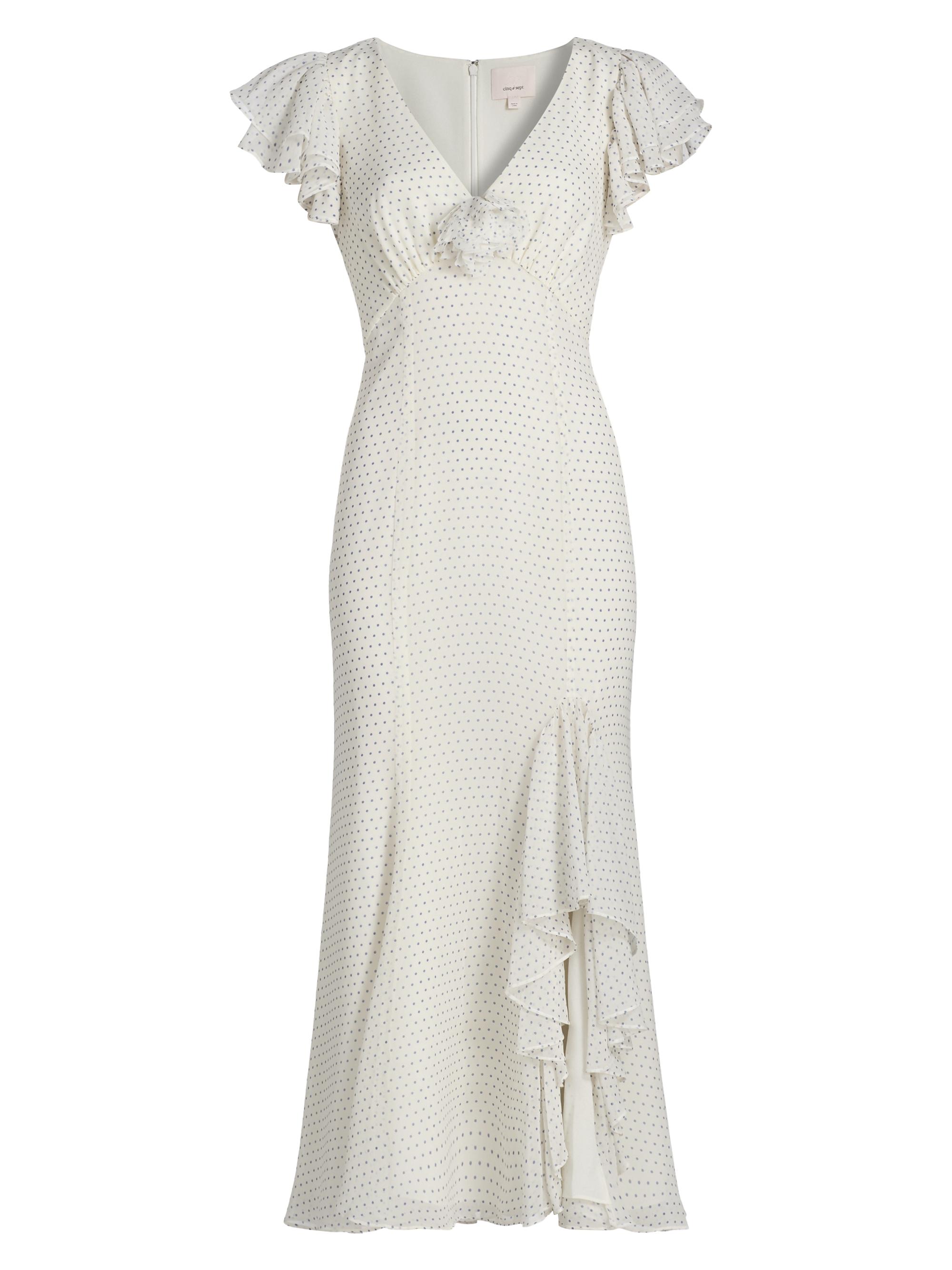 Cinq à Sept Women's Talia Polka Dot Ruffled V-Neck Midi-Dress -  Twilight Bay