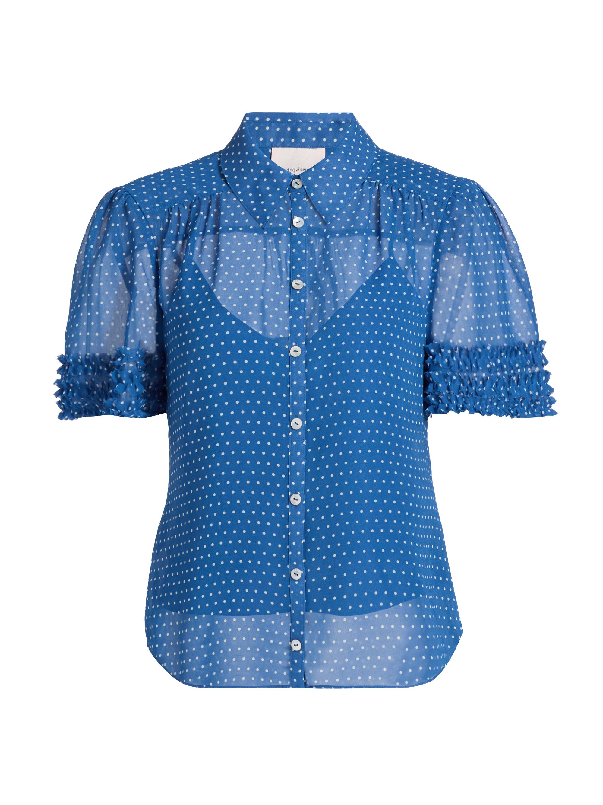 Cinq à Sept Women's Galea Polka Dot Ruffled Blouse - Twilight Bay