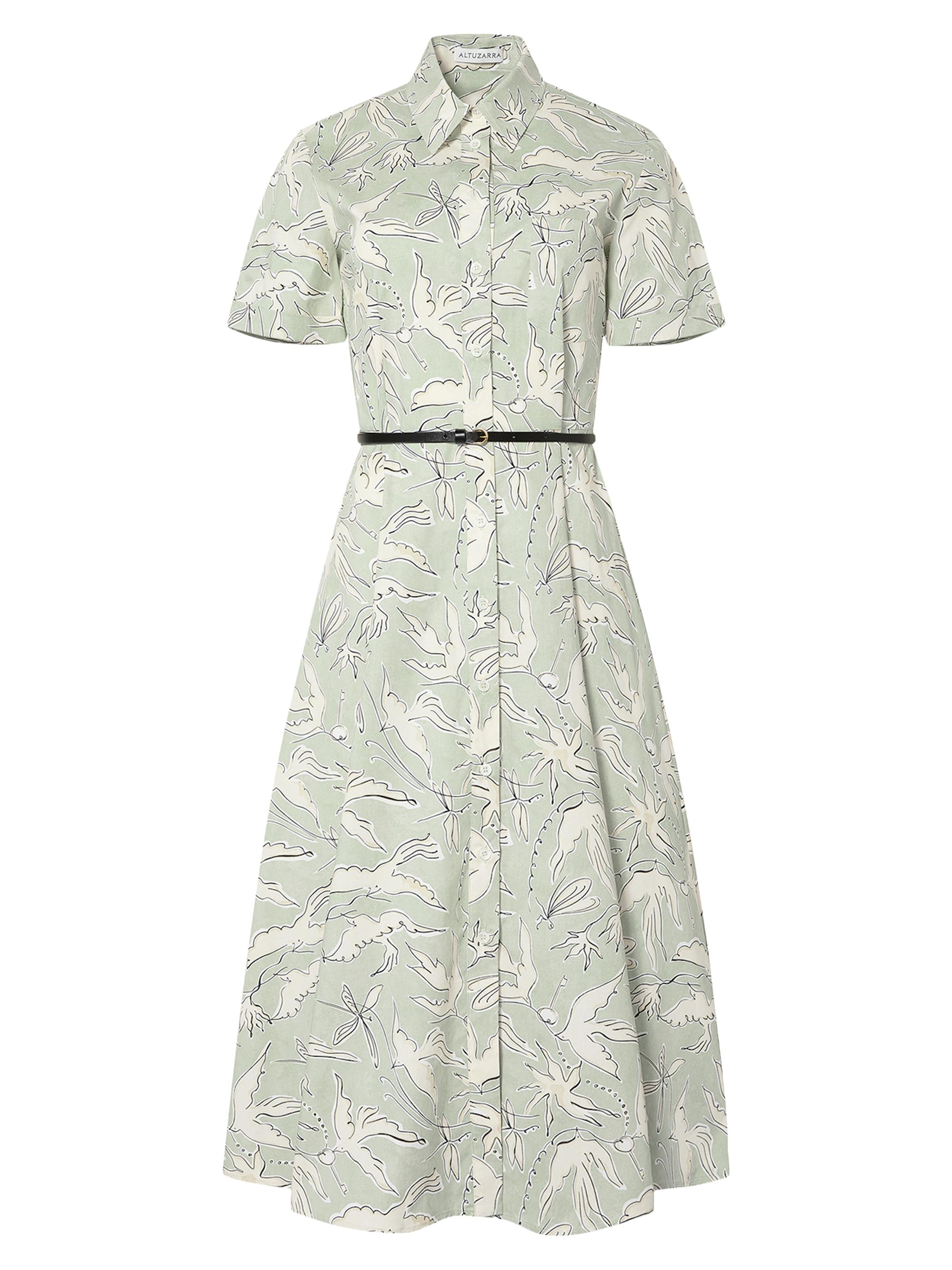 Altuzarra Women's Kiera Bird-Print Midi-Shirtdress - Desert Sage Bird