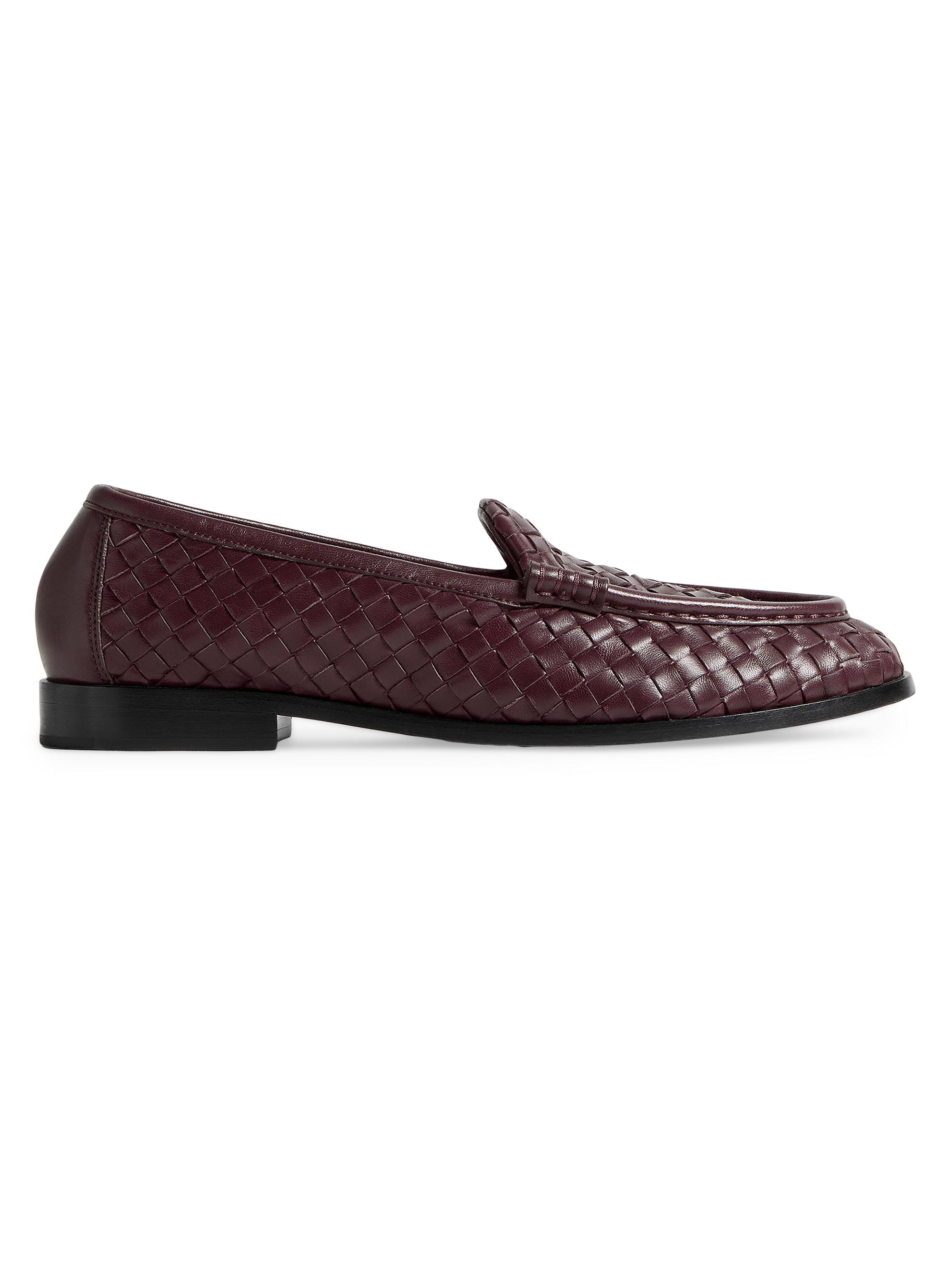 Bottega Veneta Women's Silenzio Intrecciato Leather Loafers - Deep Mahogany