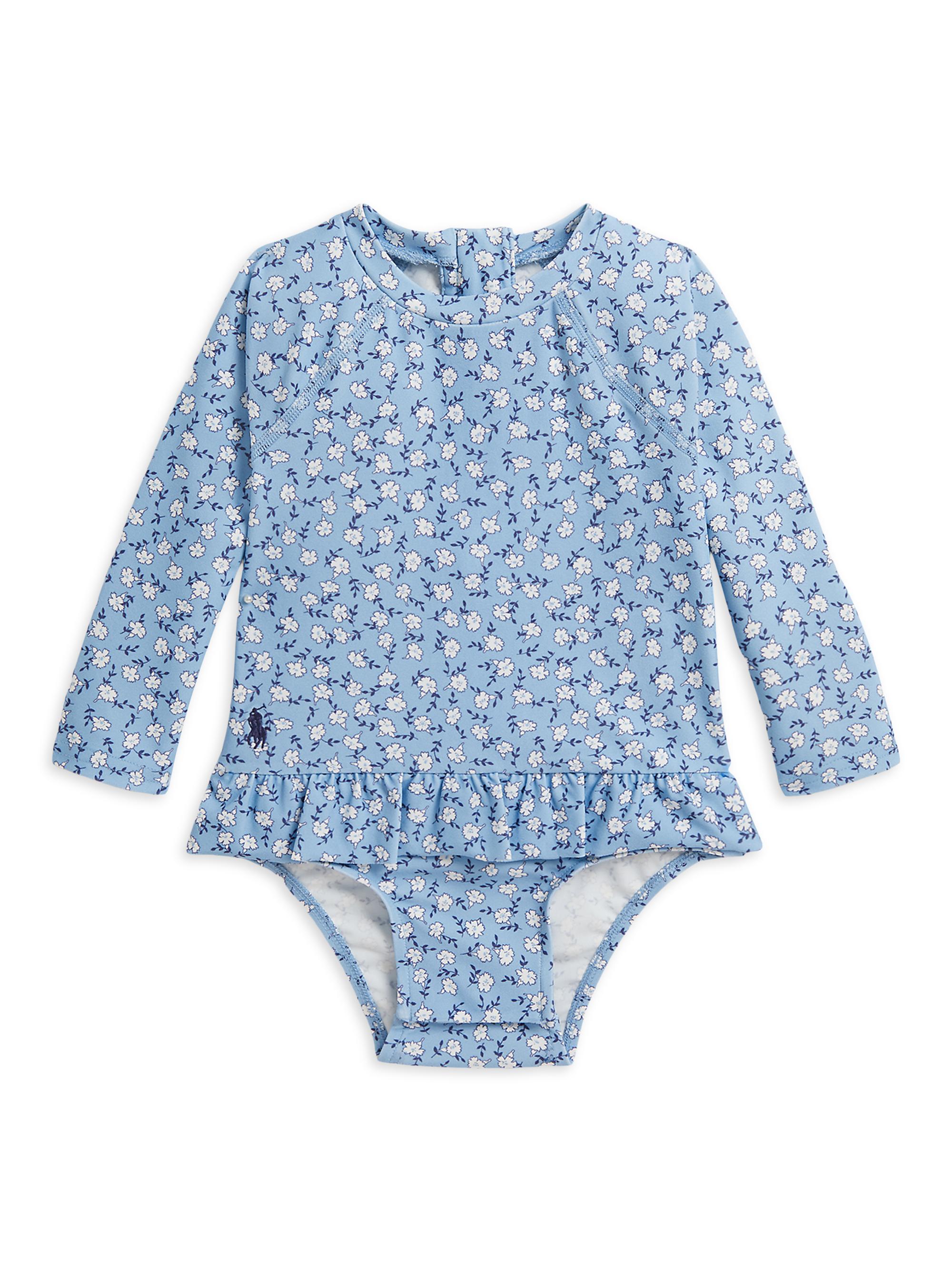 Polo Ralph Lauren Baby Girl's Rashguard Floral Ruffled One-Piece Swimsuit - Gorgeana Floral 9 Months