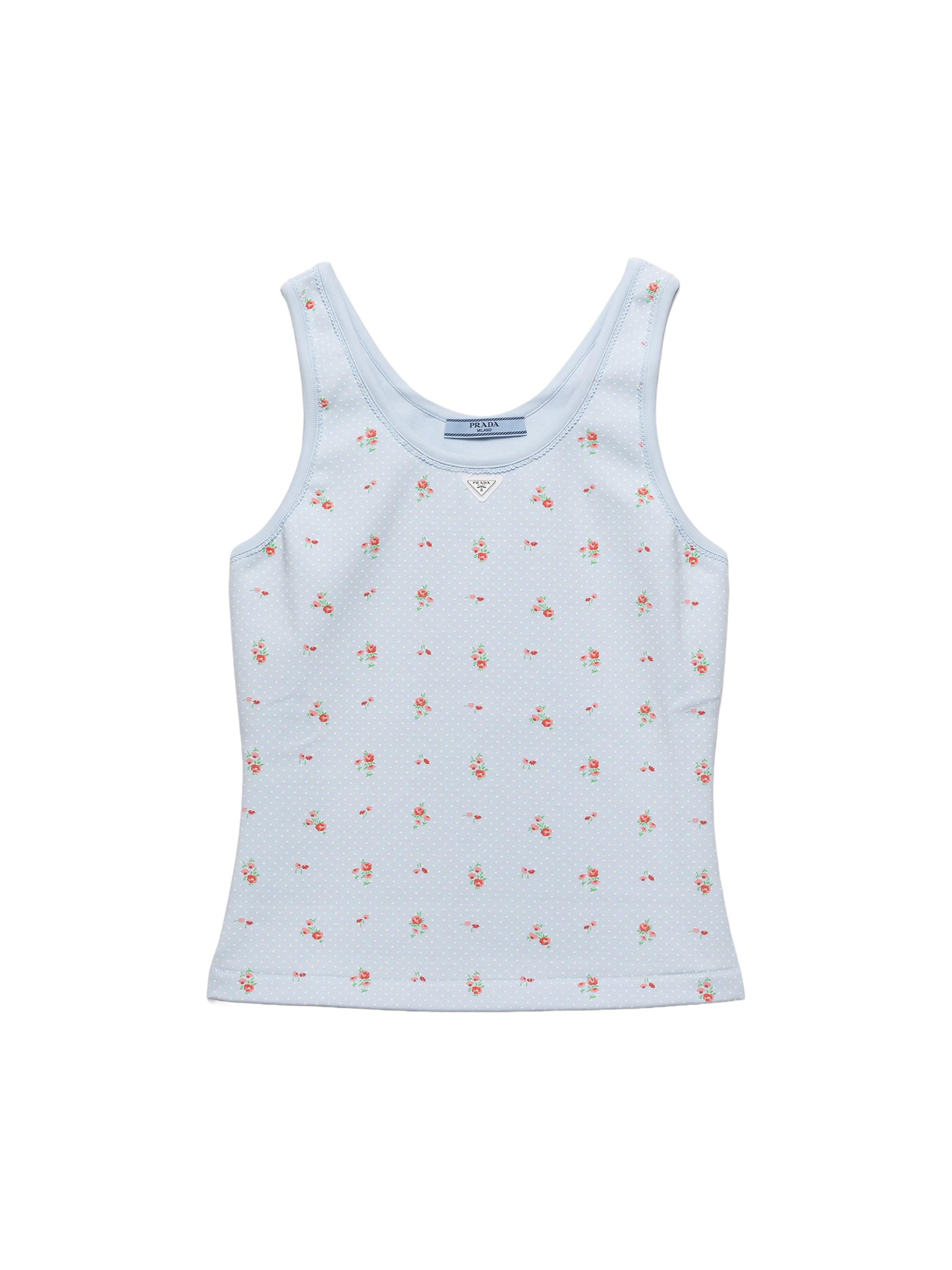 Prada Women's Bouquet Print Ribbed Knit Tank Top - Blue
