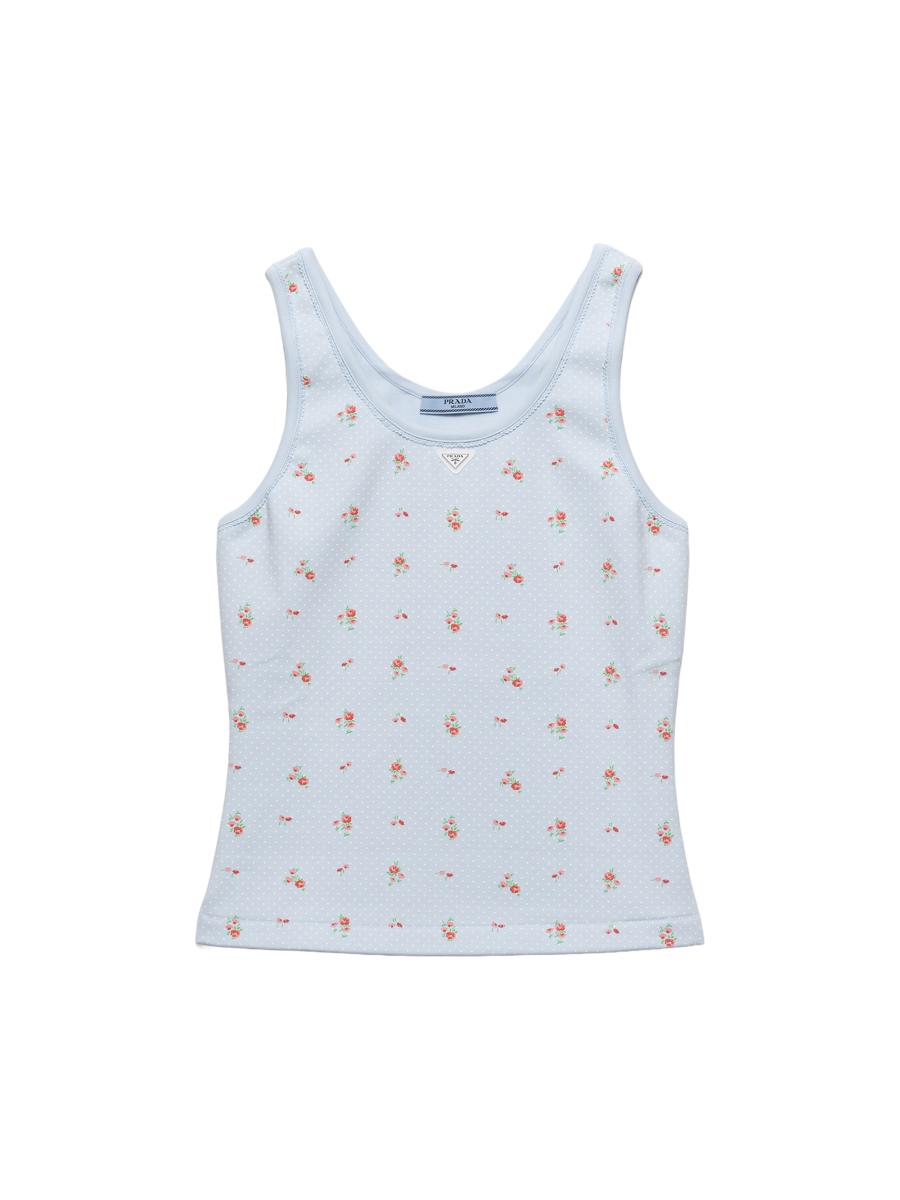Prada Women's Bouquet Print Ribbed Knit Tank Top In Blue