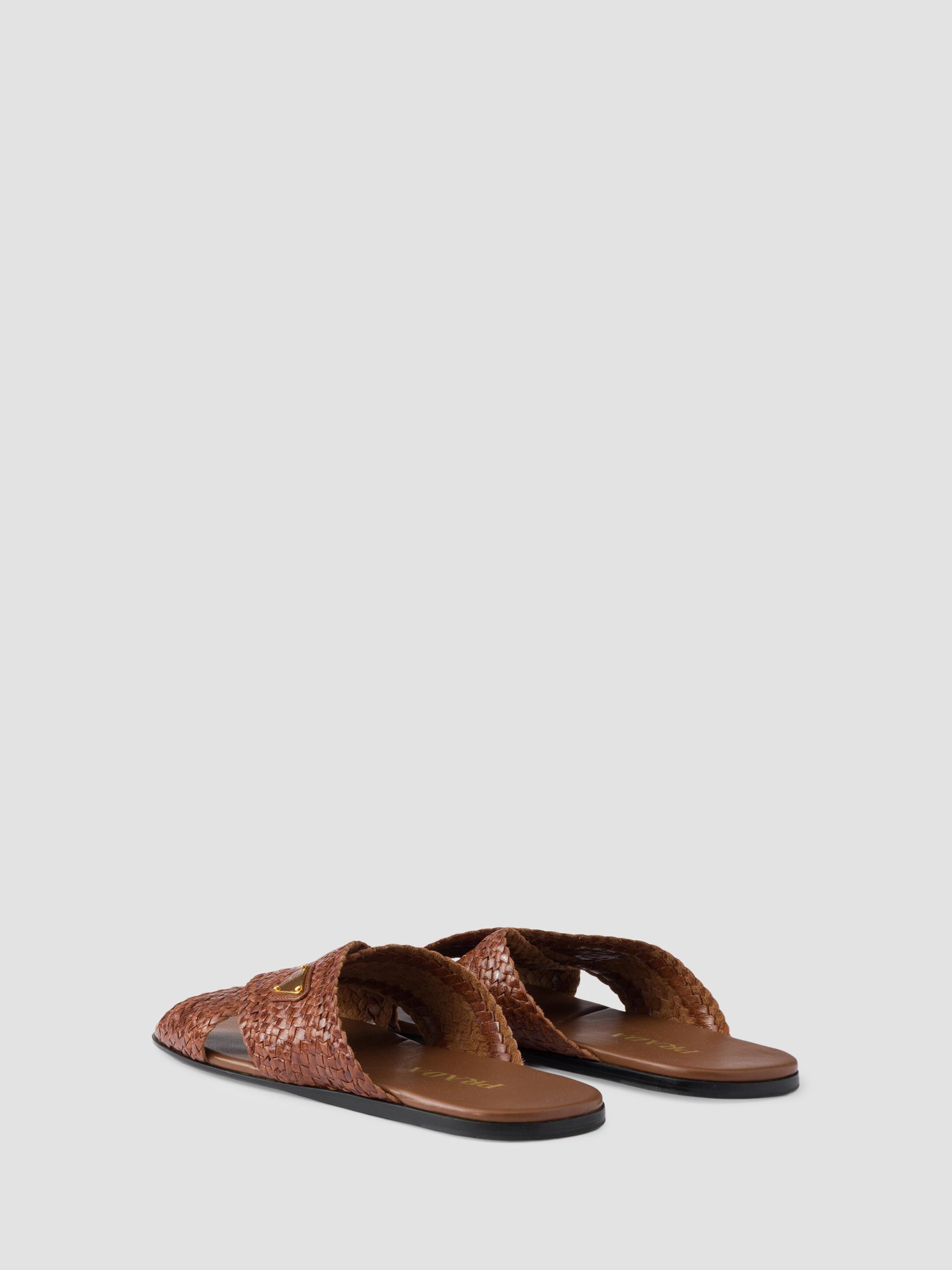 Prada Woven Leather Crisscross Slides | Saks Fifth Avenue