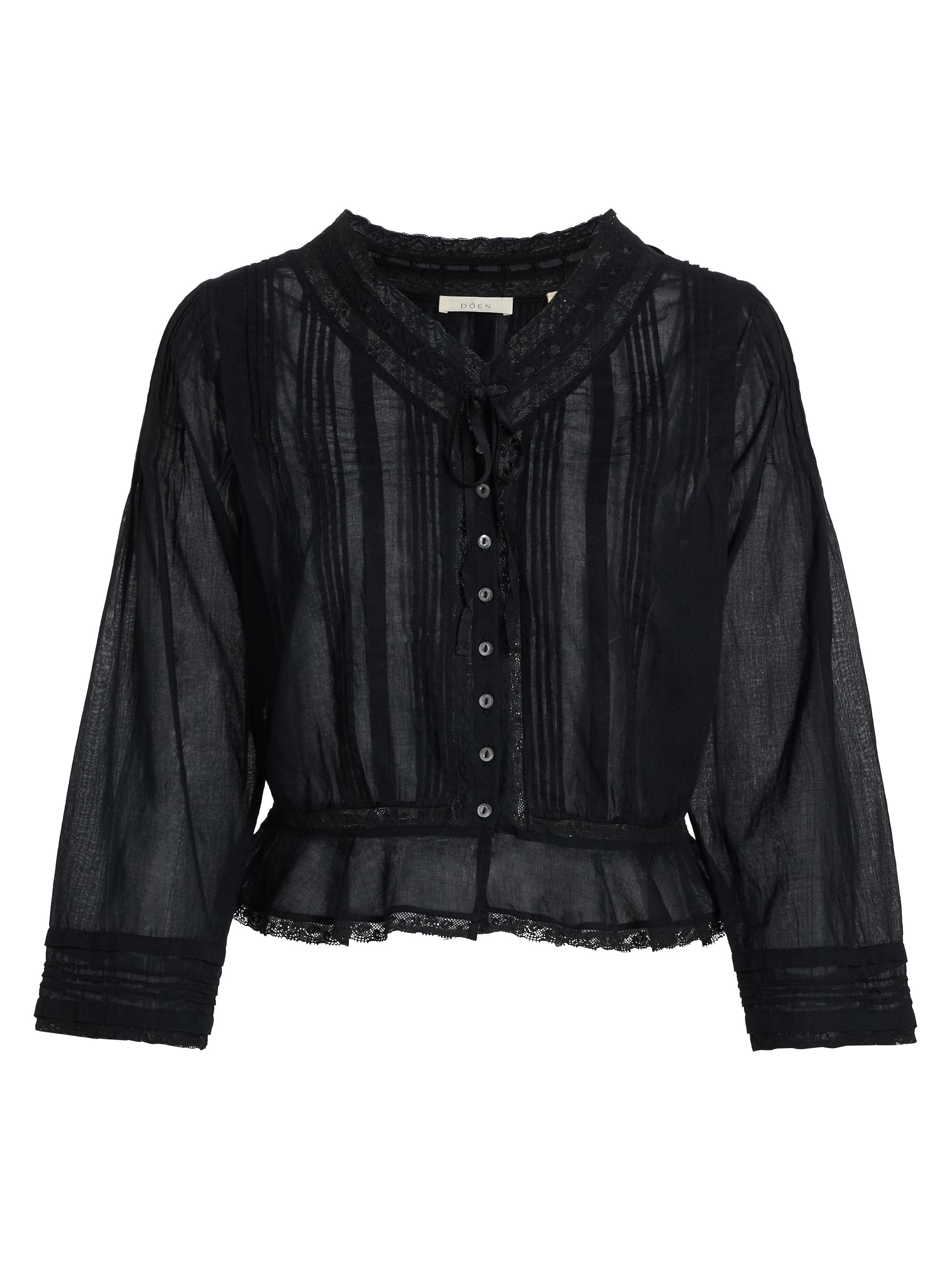 DÔEN Women's Hillock Lace-Trim Cotton Top - Black