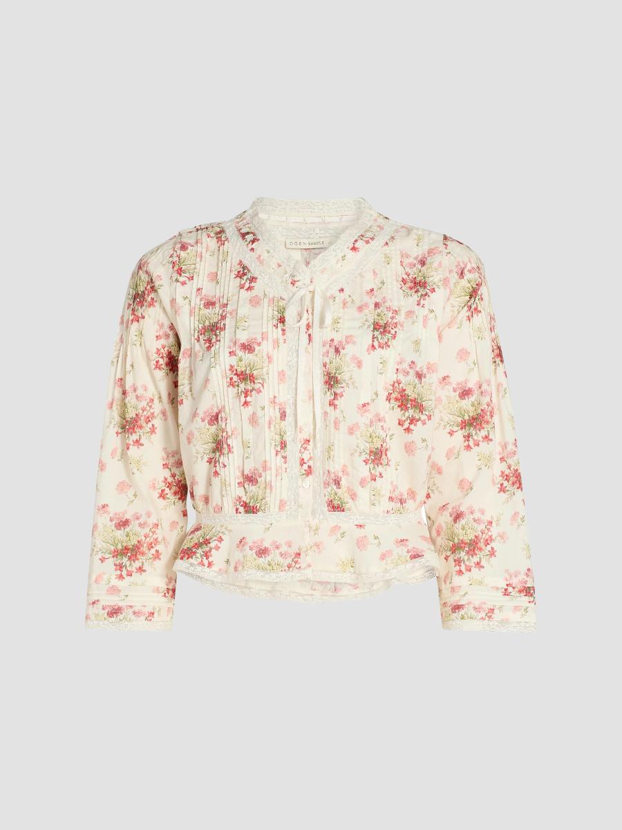 DÔEN Hillock Floral Lace-Trim Cotton Top | Saks Fifth Avenue