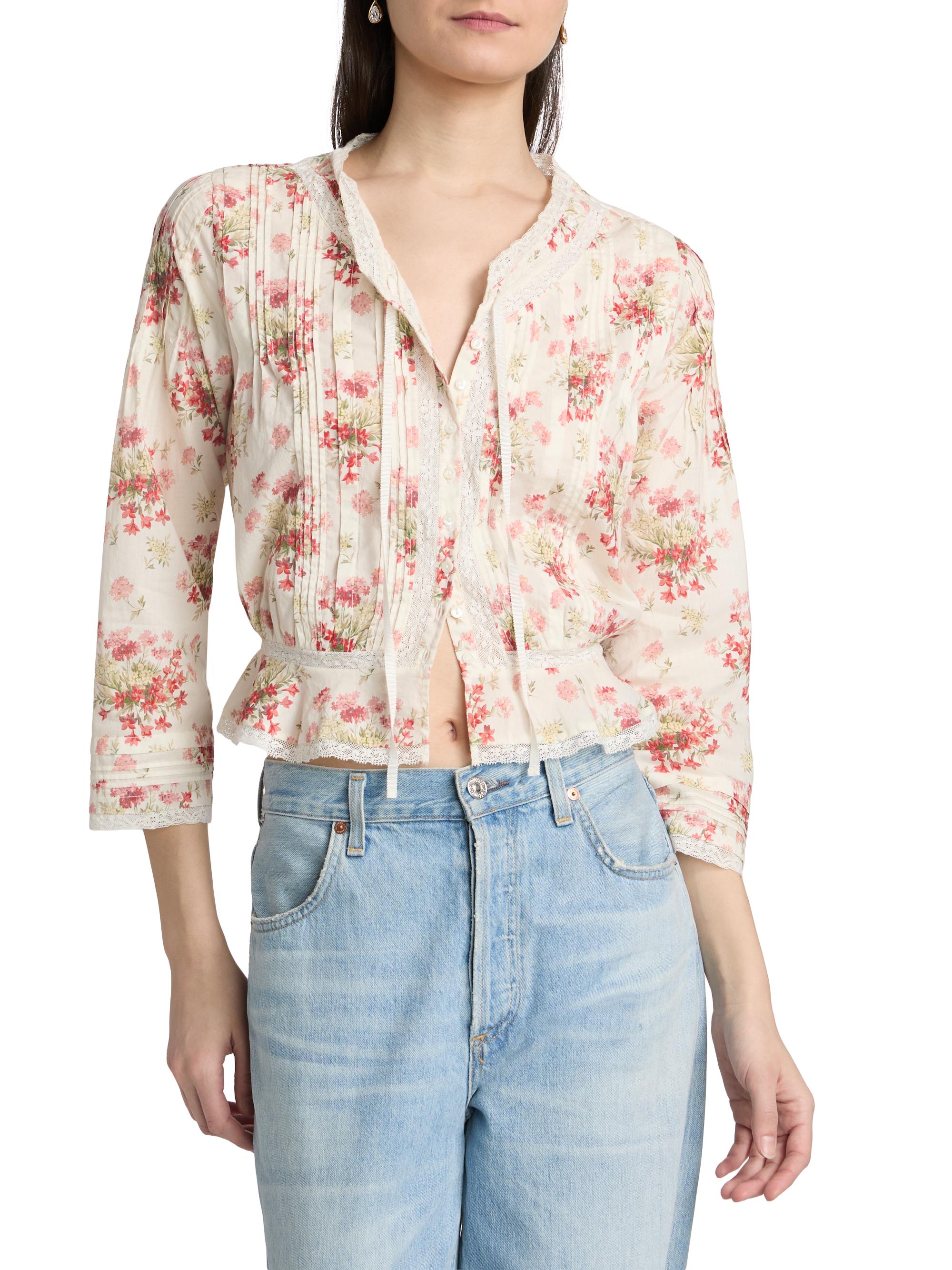 DÔEN Hillock Floral Lace-Trim Cotton Top | Saks Fifth Avenue