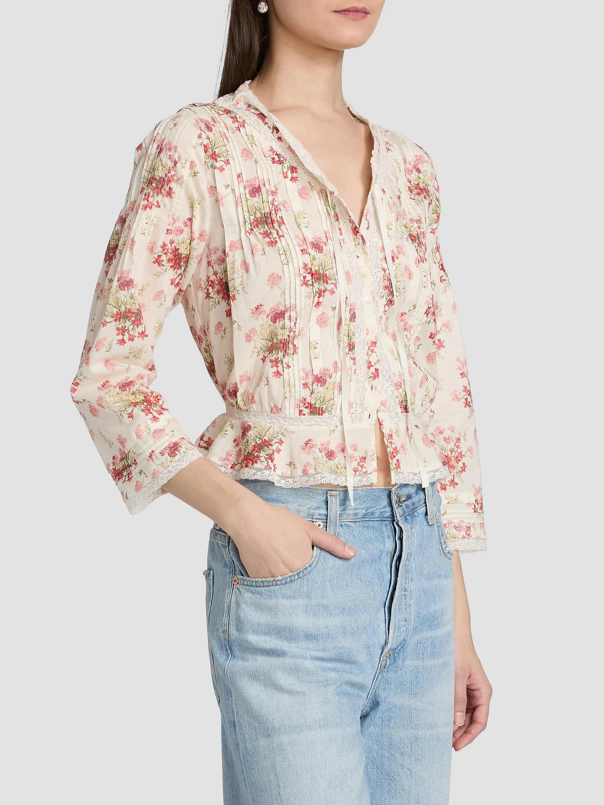 DÔEN Hillock Floral Lace-Trim Cotton Top | Saks Fifth Avenue