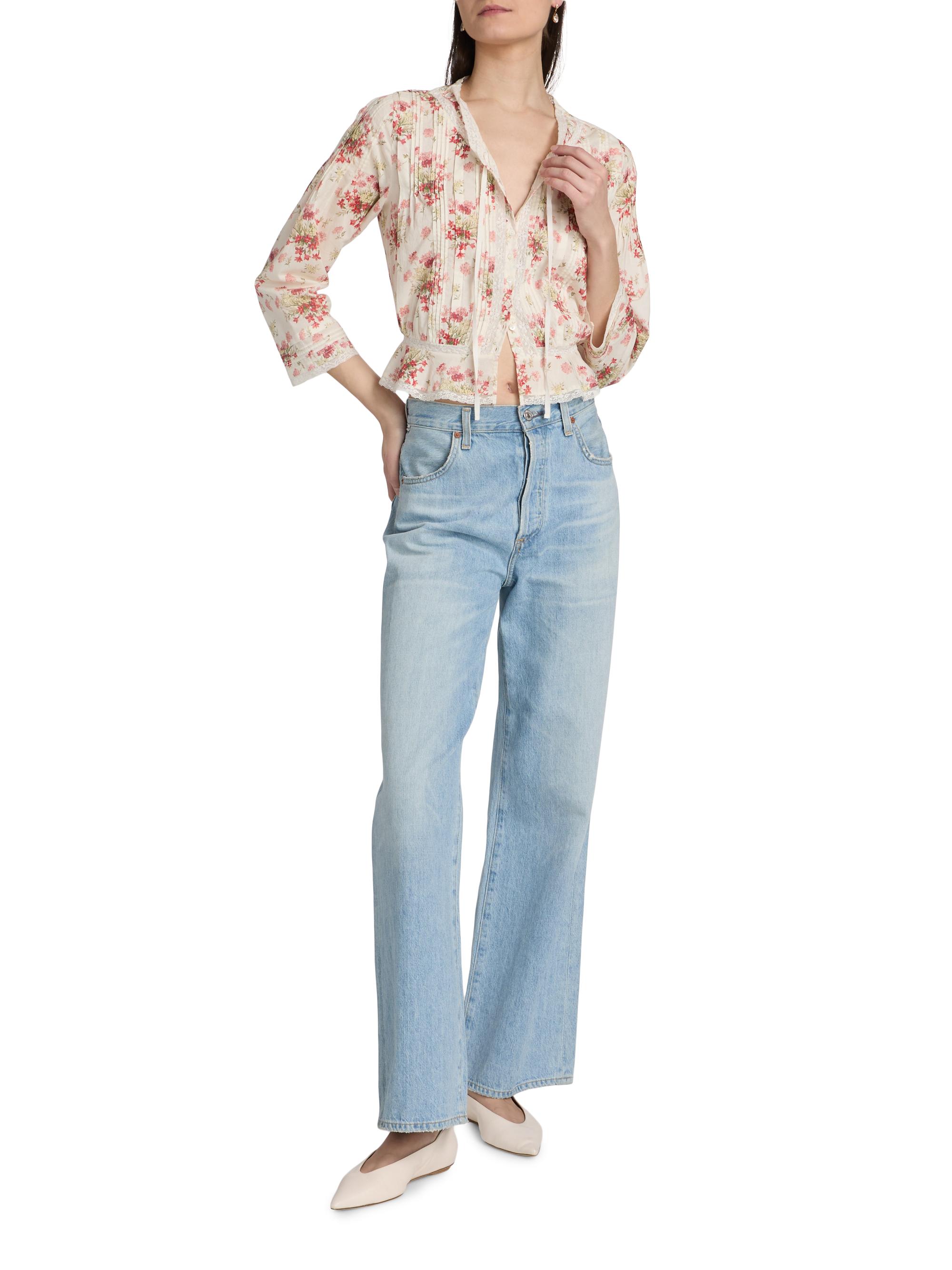 DÔEN Hillock Floral Lace-Trim Cotton Top | Saks Fifth Avenue