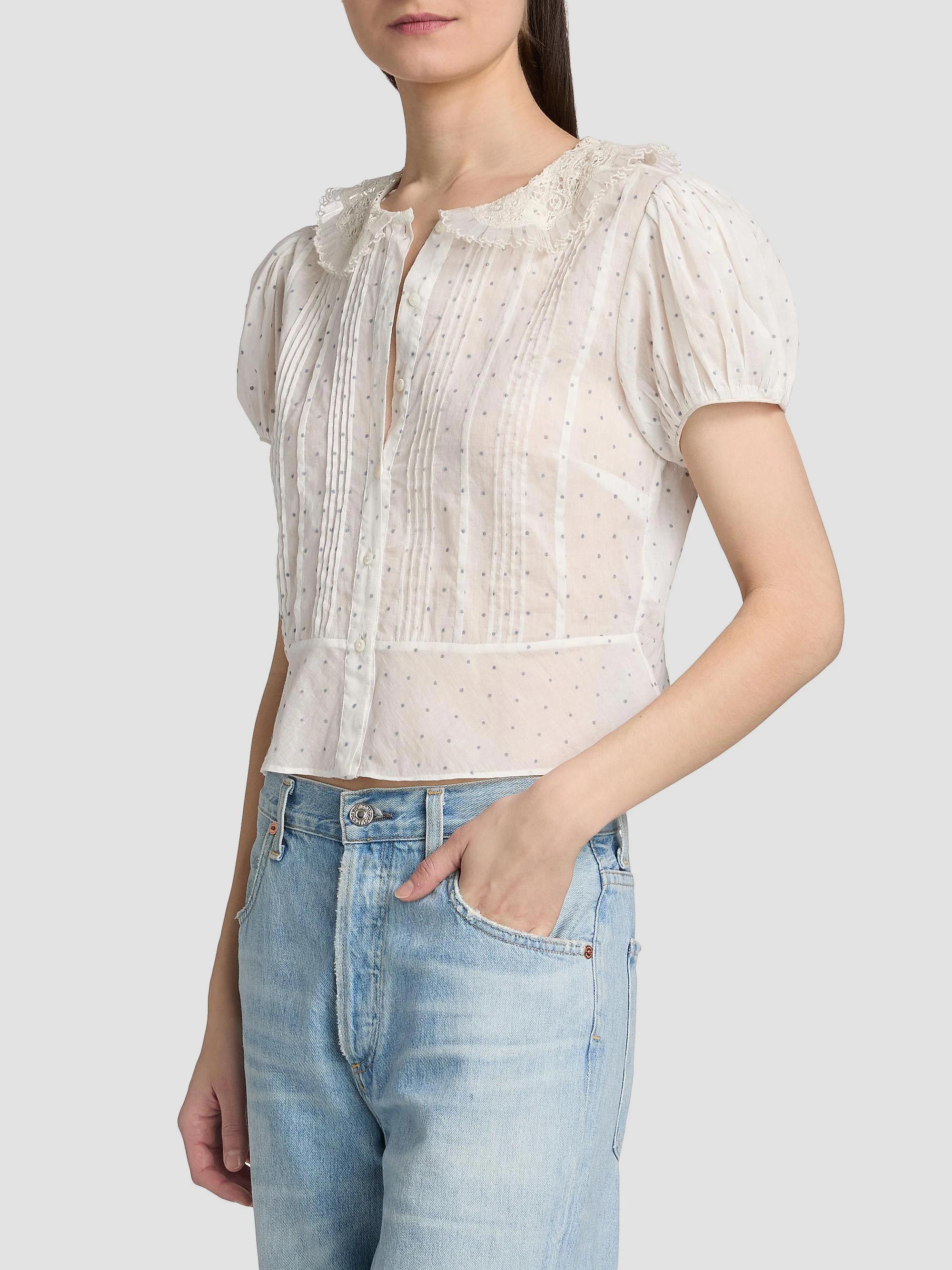 DÔEN Oleta Polka Dot Lace Collar Top | Saks Fifth Avenue
