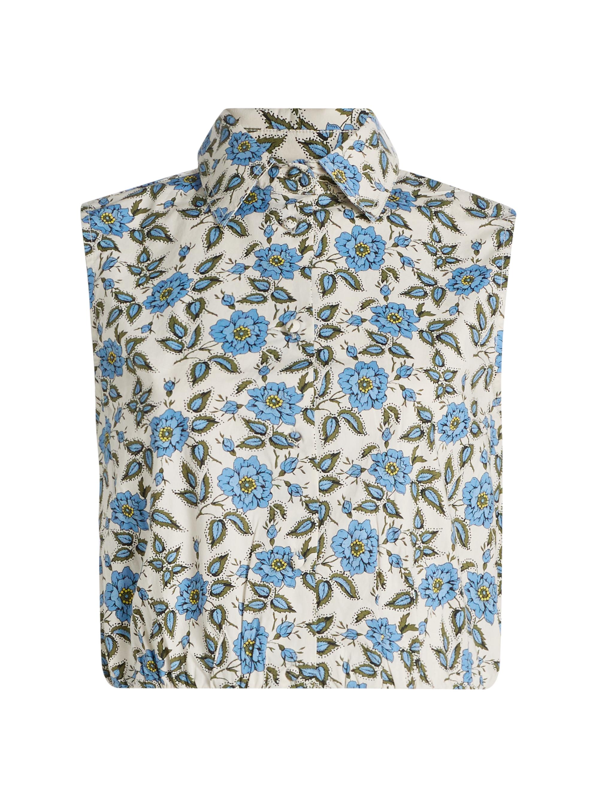 Derek Lam 10 Crosby Women's Faee Floral Cotton Cropped Sleeveless Shirt - Blue Bell Floral