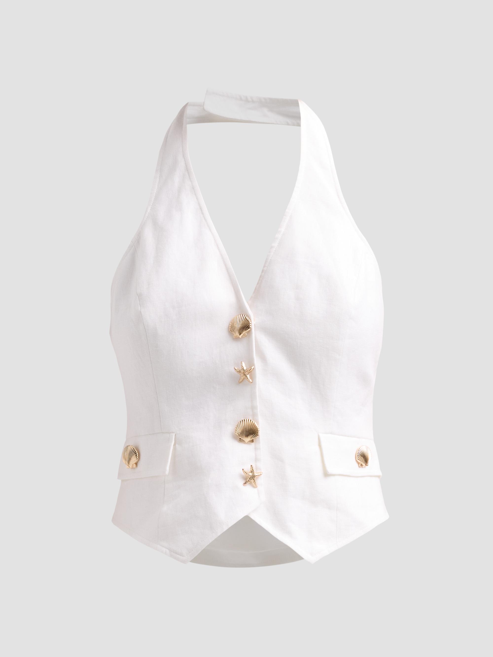 Cara Cara Women's Prescott Halterneck Linen Top - White