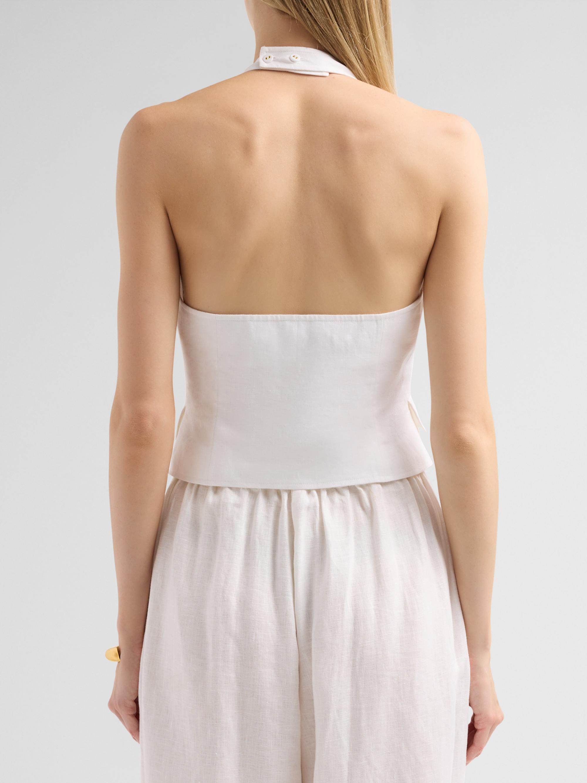Cara Cara Women's Prescott Halterneck Linen Top - White | Thumbnail 3