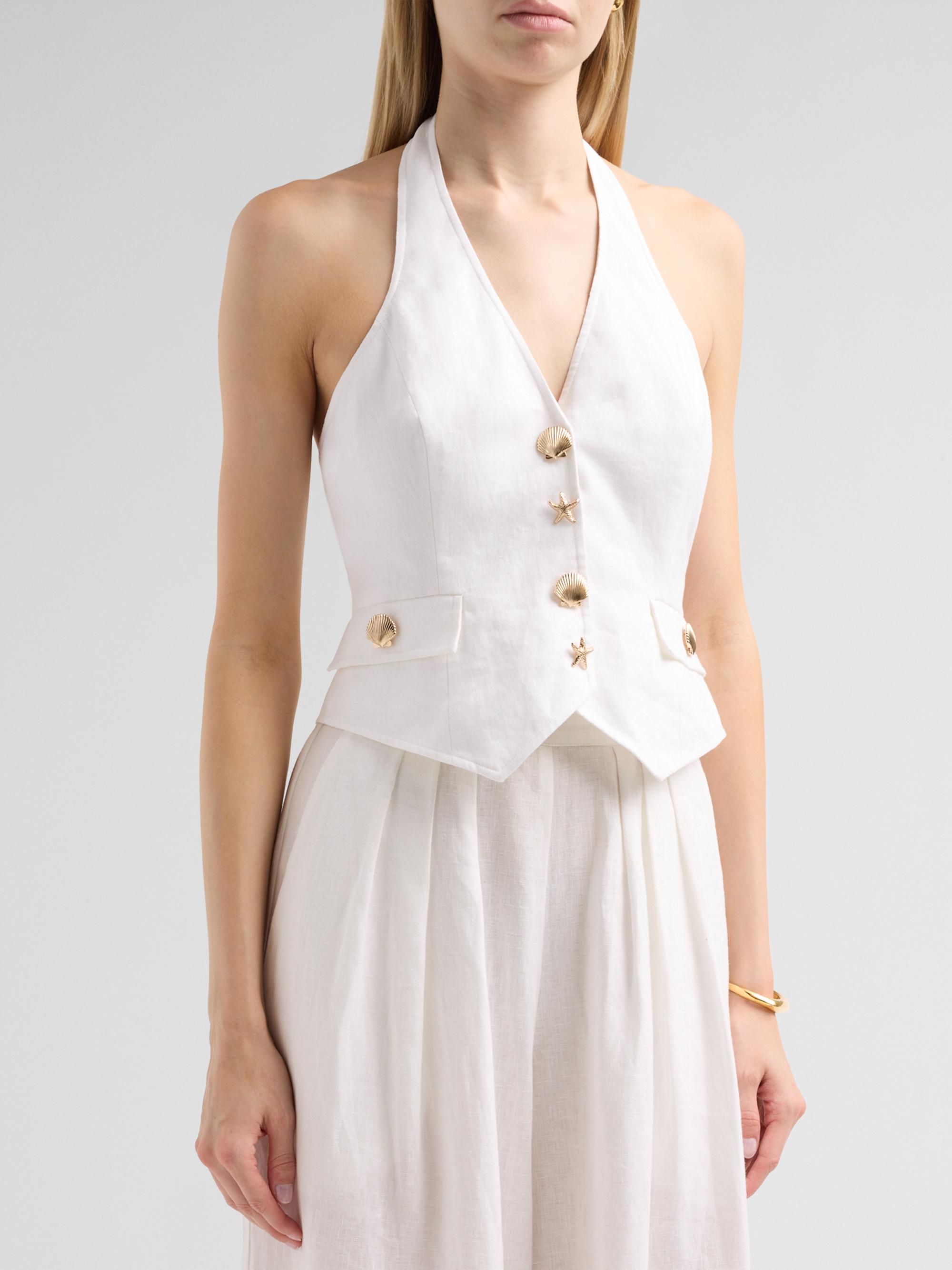 Cara Cara Women's Prescott Halterneck Linen Top - White | Thumbnail 4