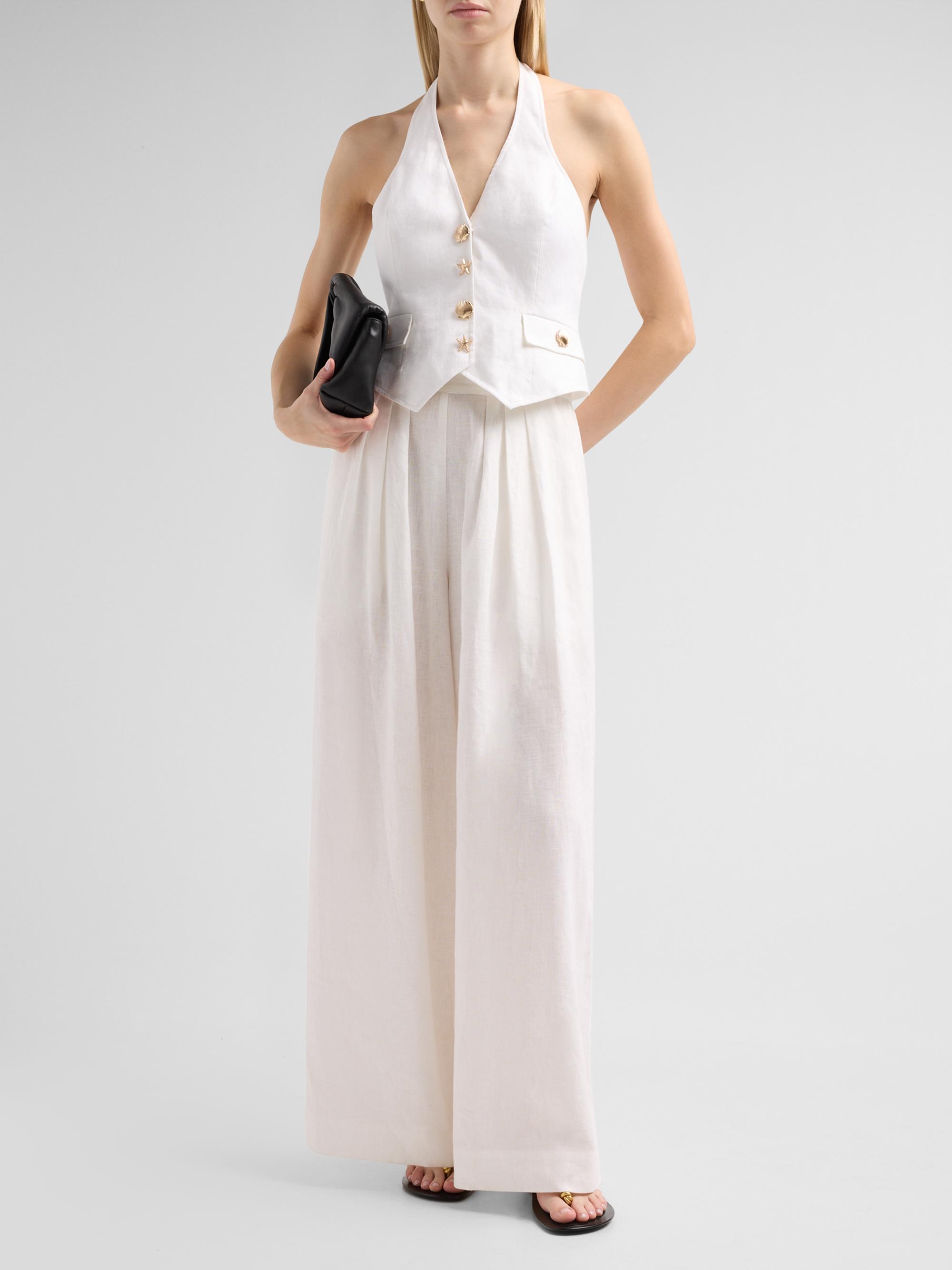 Cara Cara Women's Prescott Halterneck Linen Top - White | Thumbnail 2