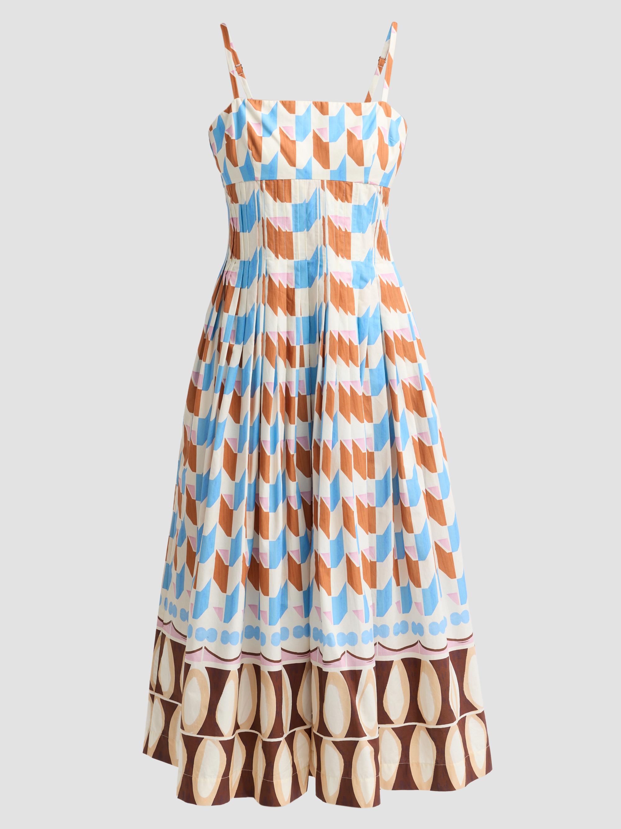 Cara Cara Women's Sea Island Geometric Cotton Midi Dress - Talavera Tile | Thumbnail 6