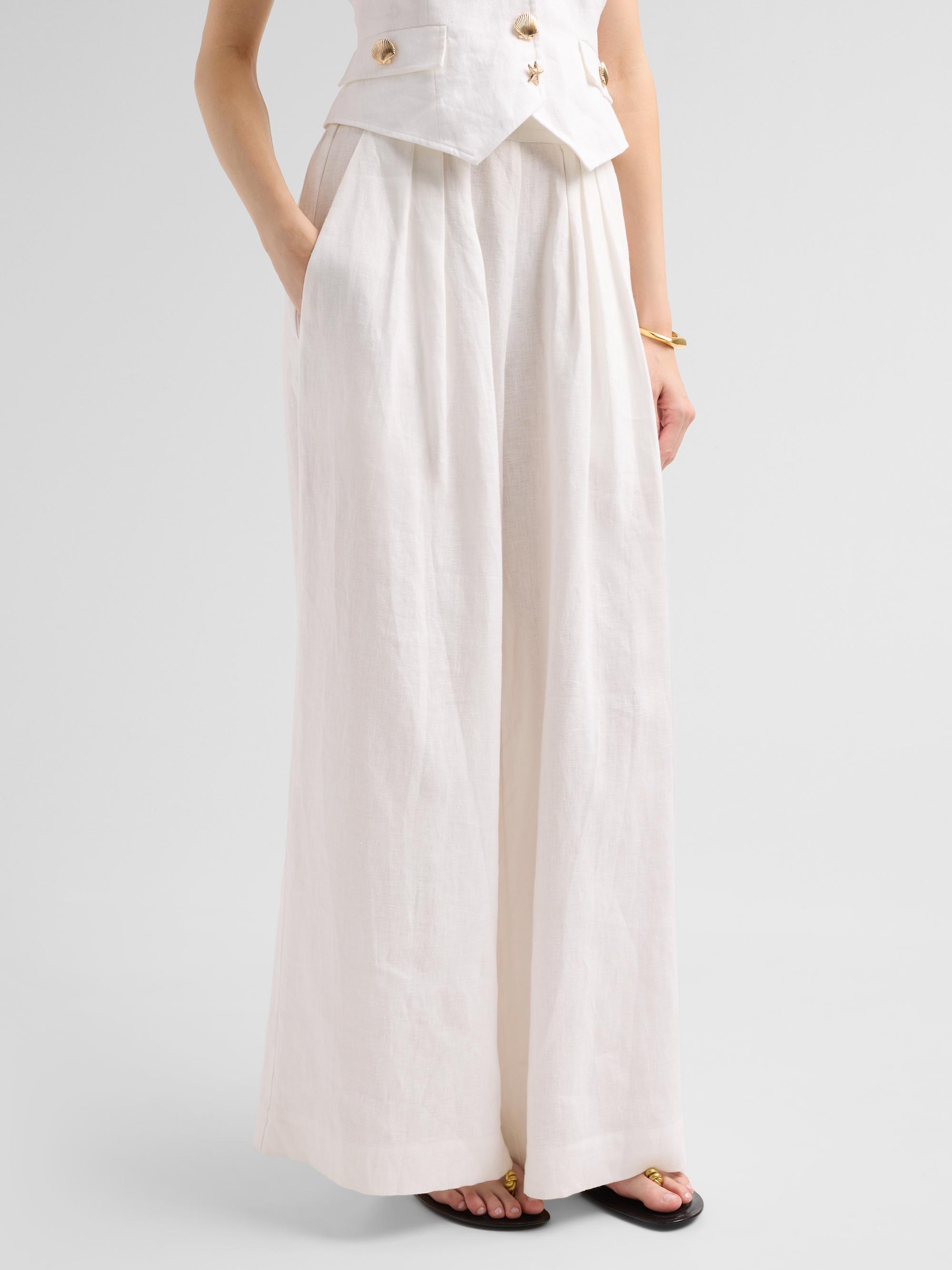 Cara Cara Women's Linen Pleated Palazzo Pants - White | Thumbnail 4