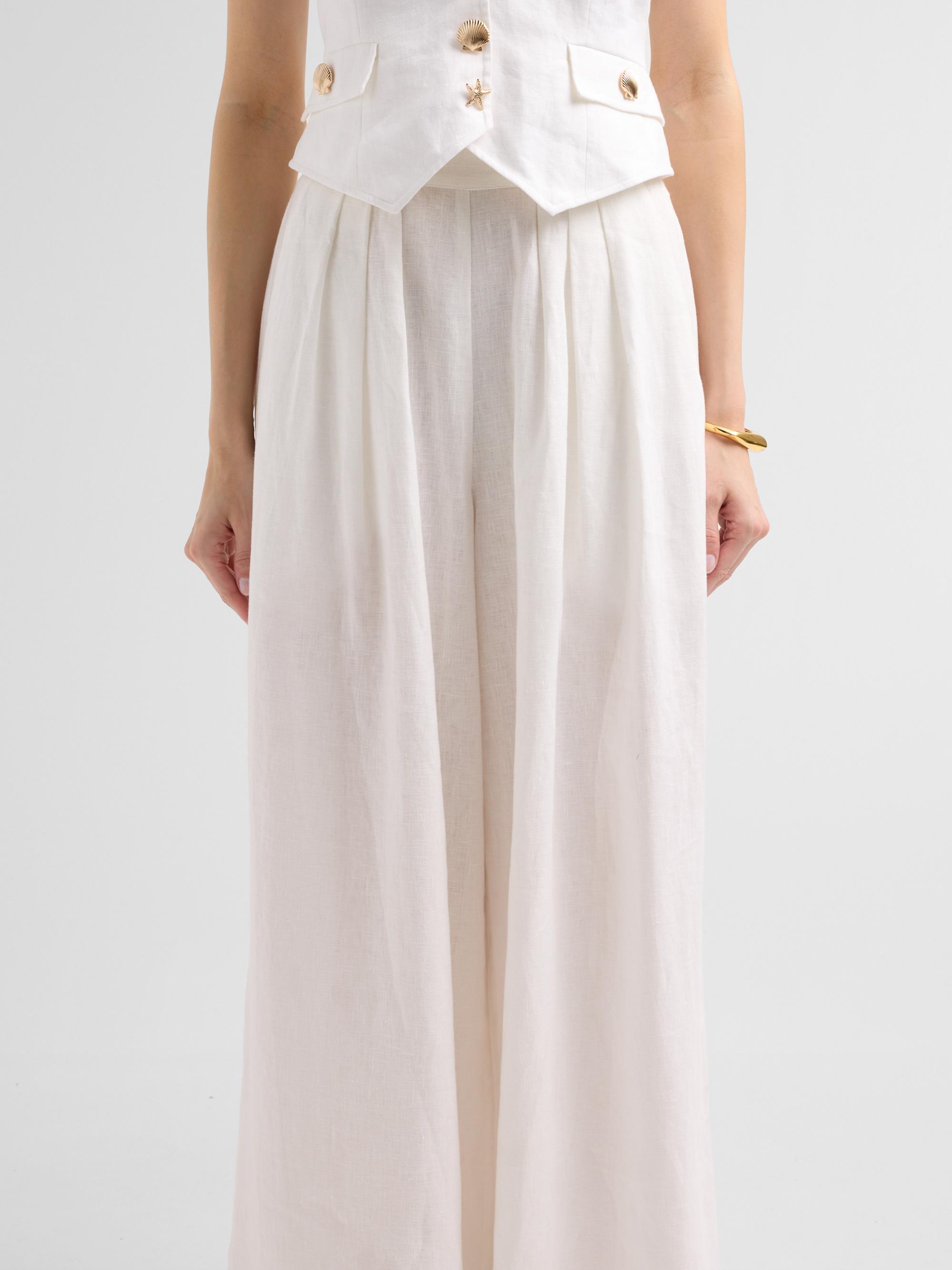 Cara Cara Women's Linen Pleated Palazzo Pants - White | Thumbnail 5