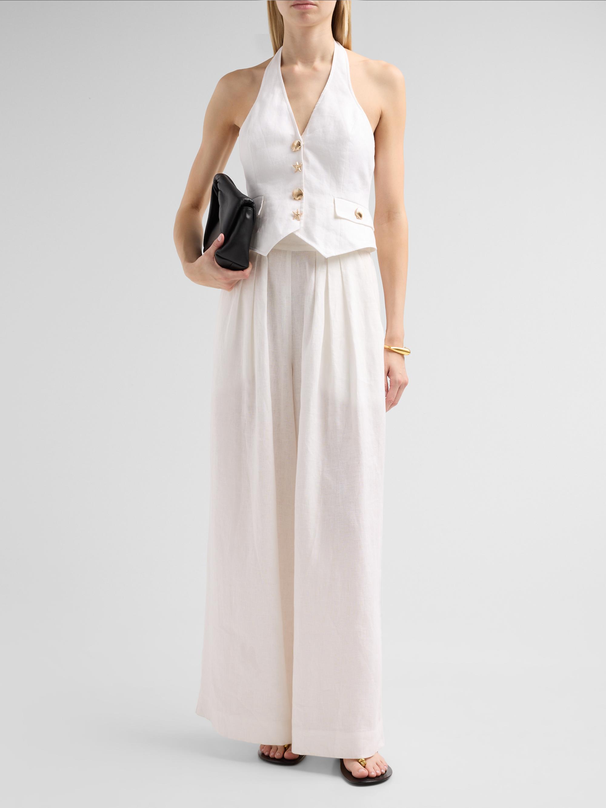 Cara Cara Women's Linen Pleated Palazzo Pants - White | Thumbnail 2
