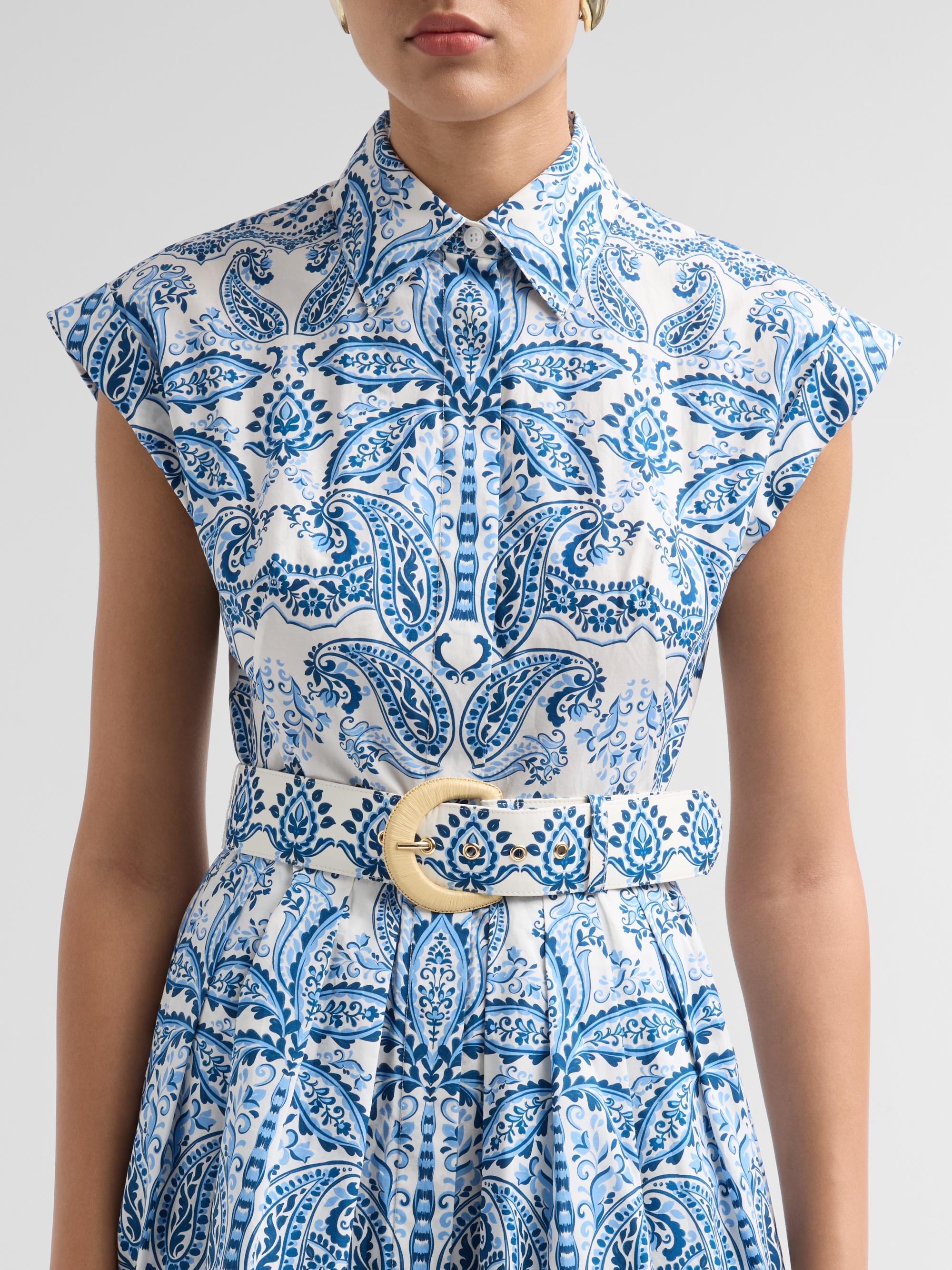 Cara Cara Women's Octavia Paisley Cotton Poplin Mini Dress - Palm Paisley Sky | Thumbnail 5