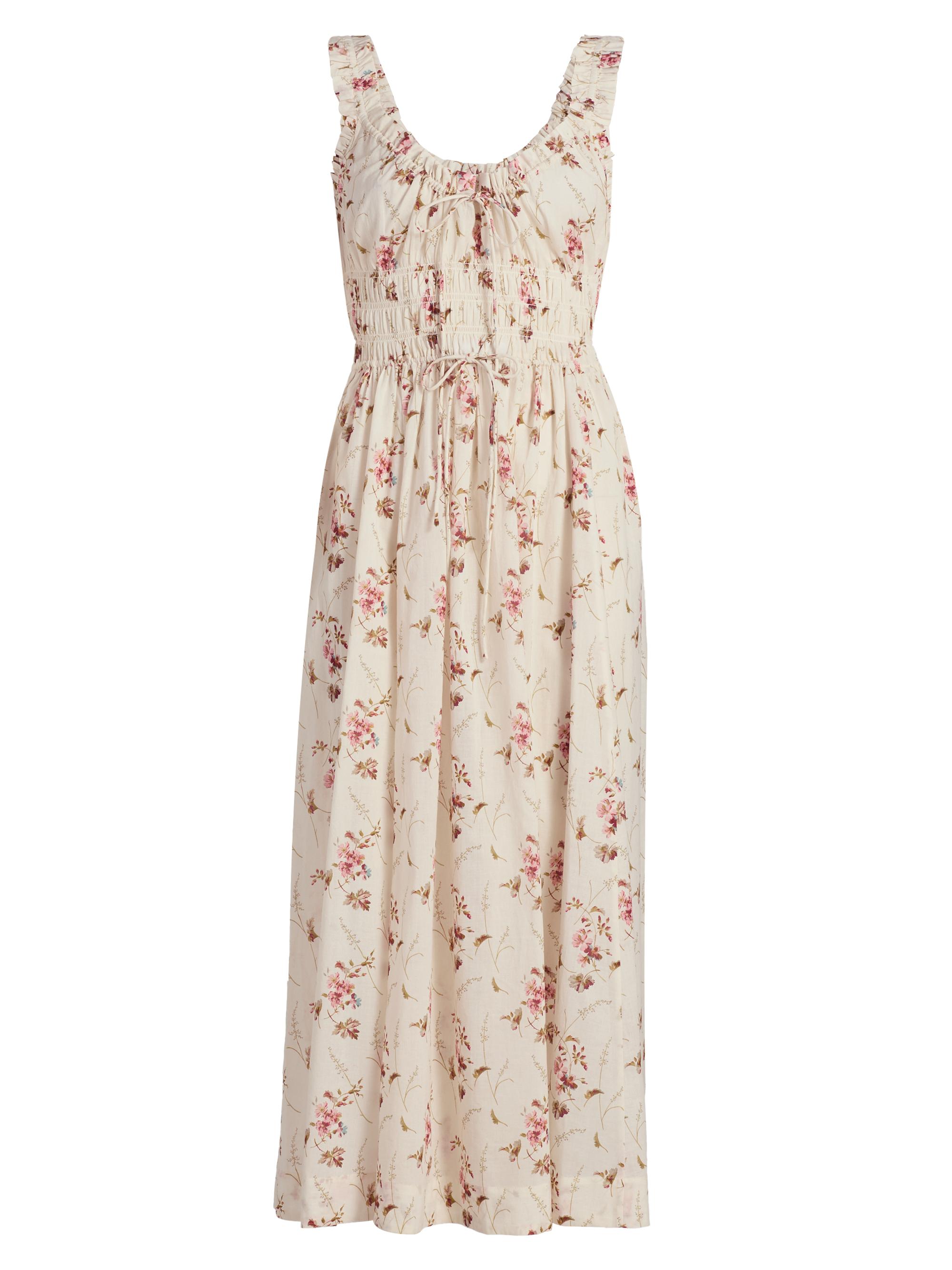 DÔEN Women's Emmaretta Floral-Print Midi-Dress - Blanc Prarie Rose