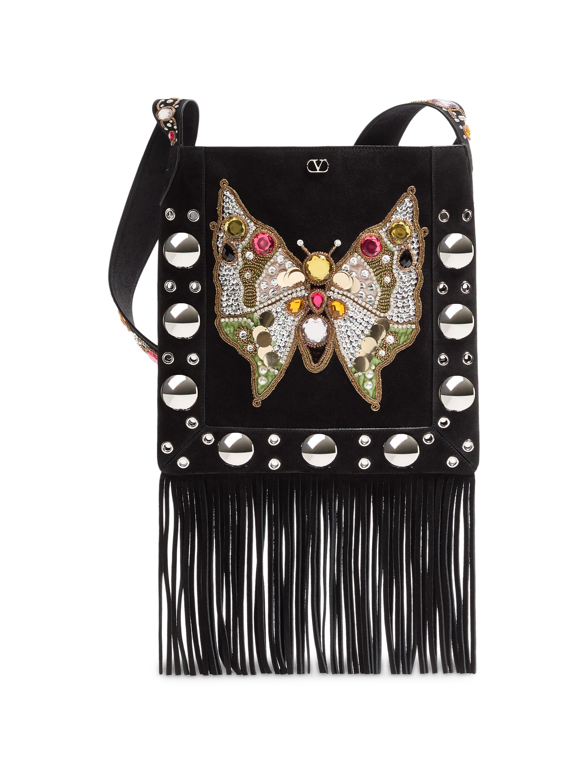 Valentino Garavani Women's Nellcôte Embroidered Shoulder Bag with Fringes - Black Multi