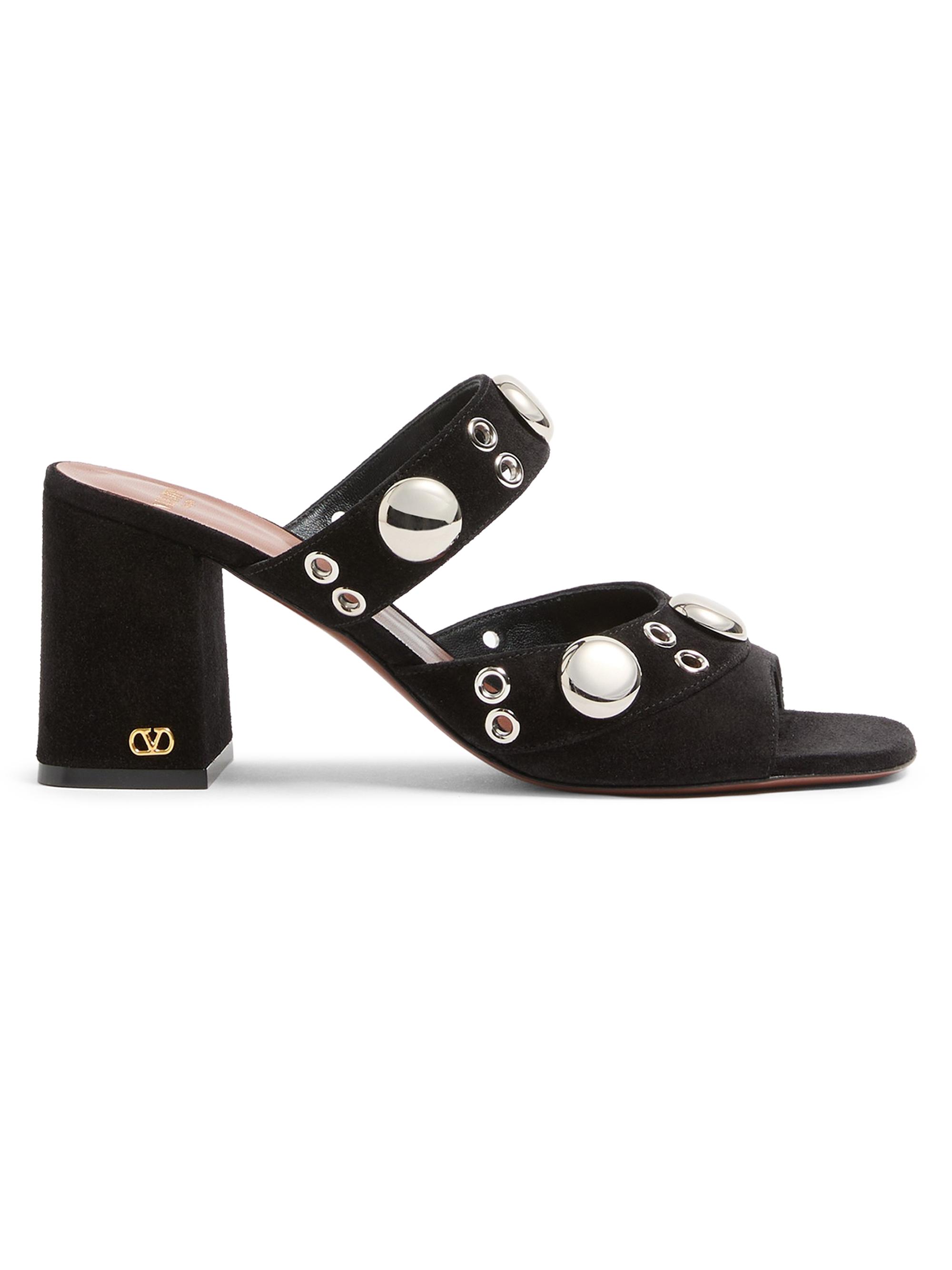 Valentino Garavani Women's Nellcote 75MM Slide Sandals in Split Leather - Black