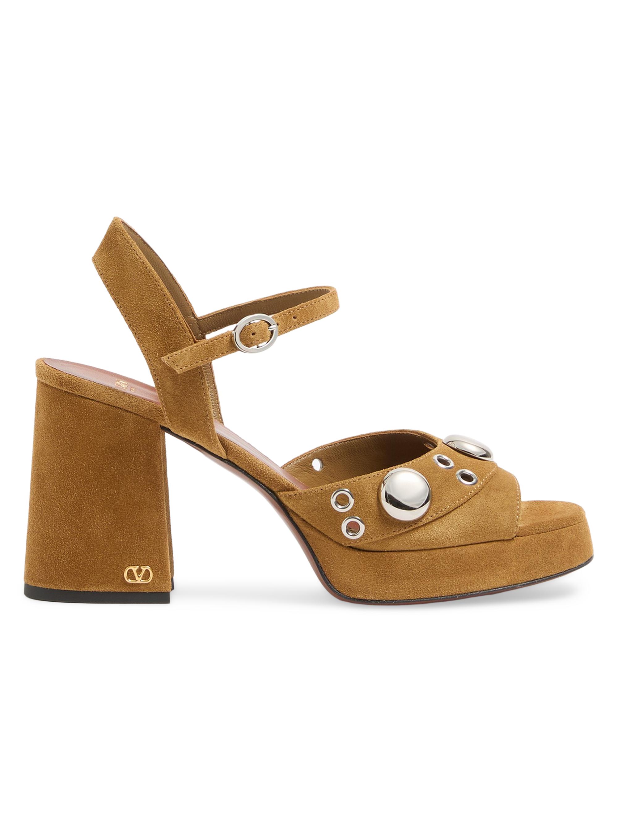 Valentino Garavani Women's Nellcote 90MM Platform Sandals in Split Leather - Havana Beige