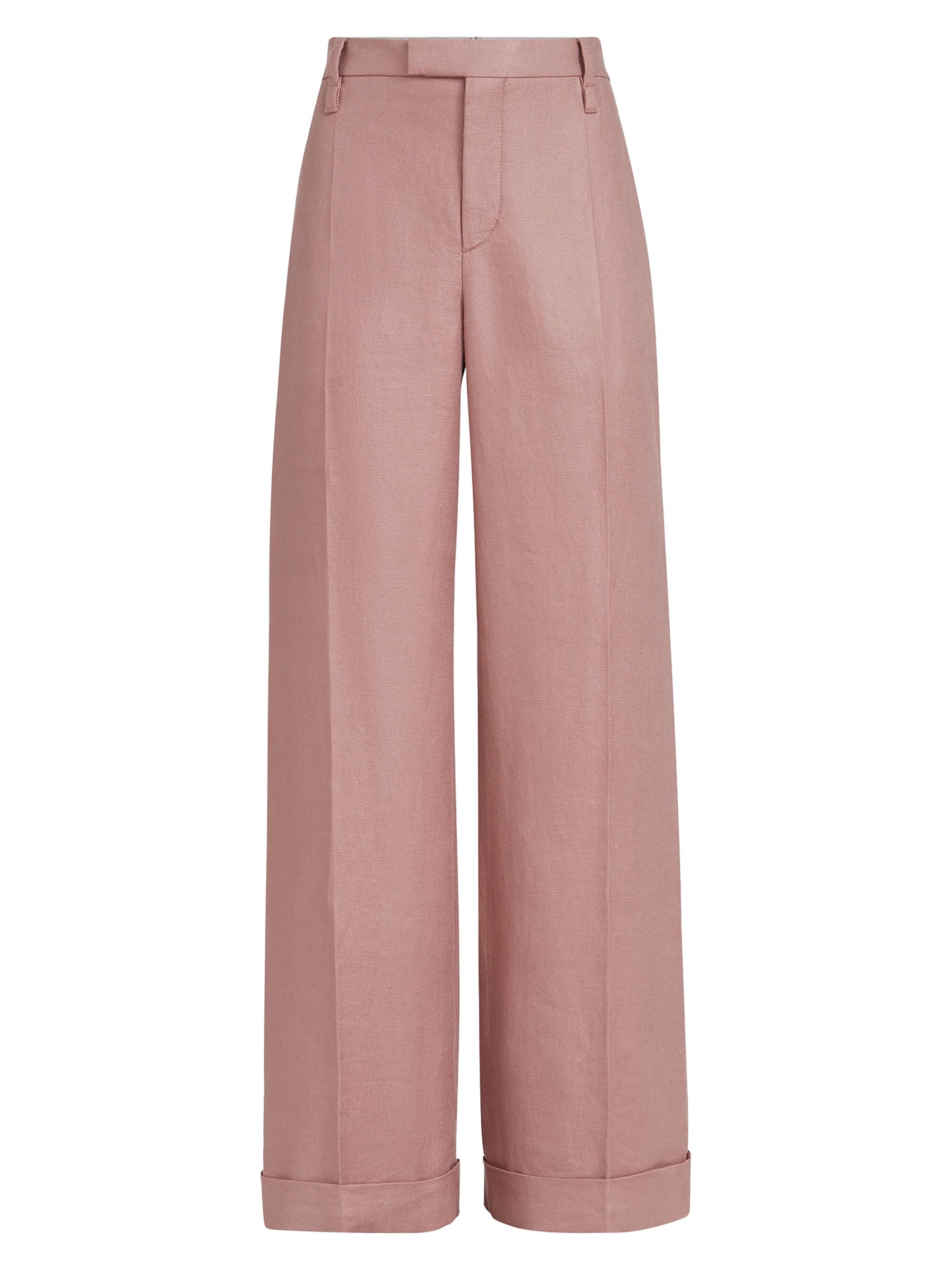 Brunello Cucinelli Women's Linen Diagonal Loose Flared Trousers with Monili - Pink