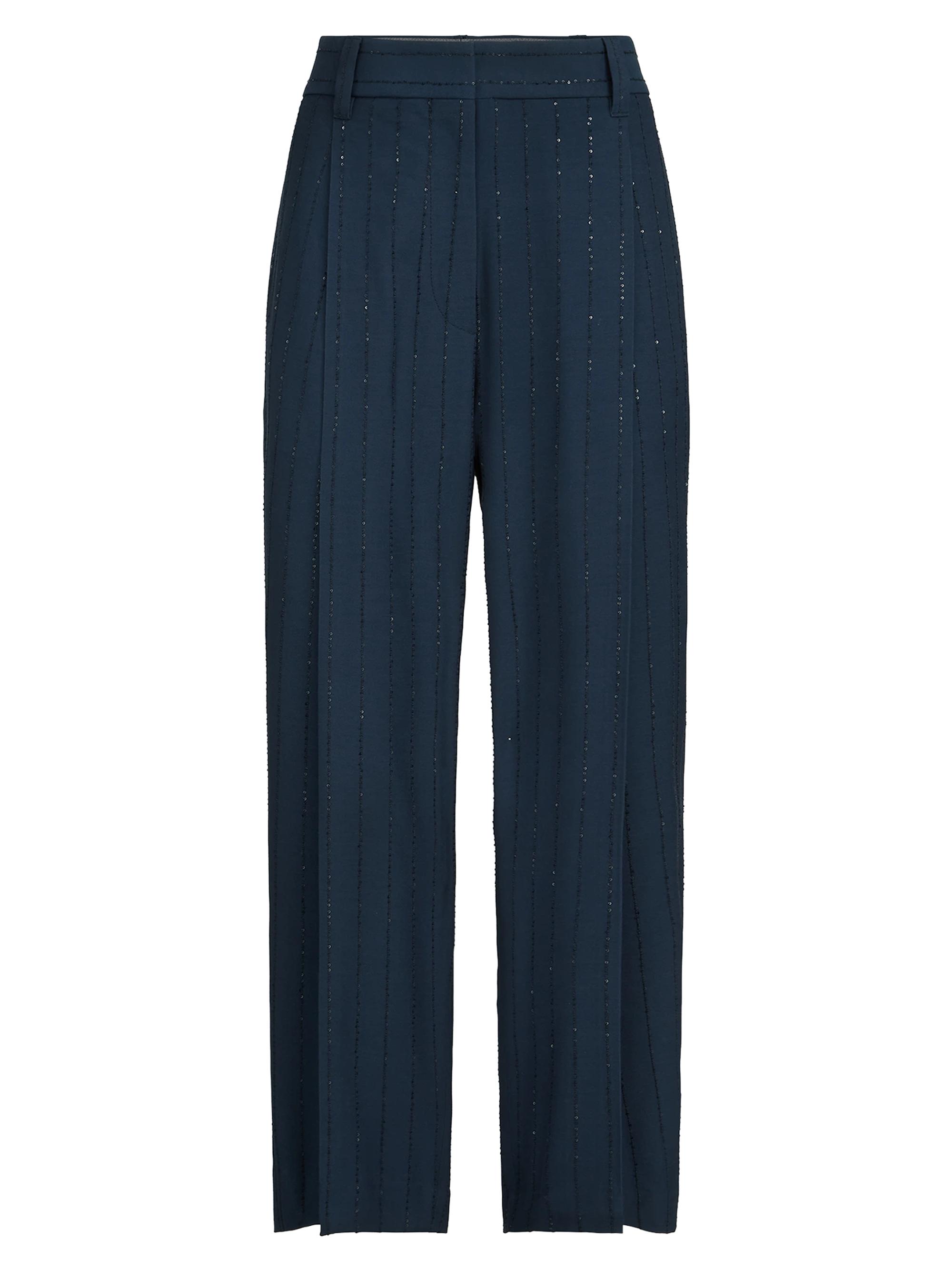 Brunello Cucinelli Women's Dazzling Chalkstripe Slouchy Trousers with Monili - Blue