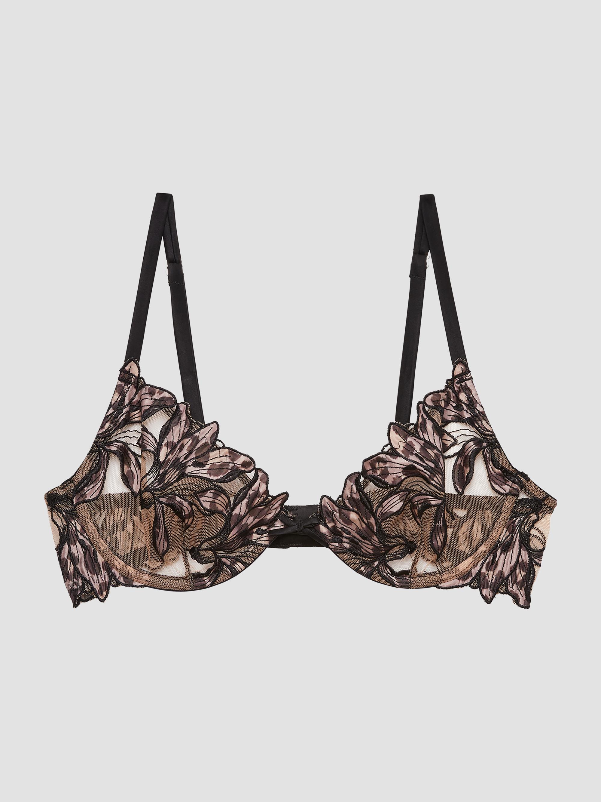 Fleur du Mal Women's Lily Embroidered Demi Bra - Leopard Lily
