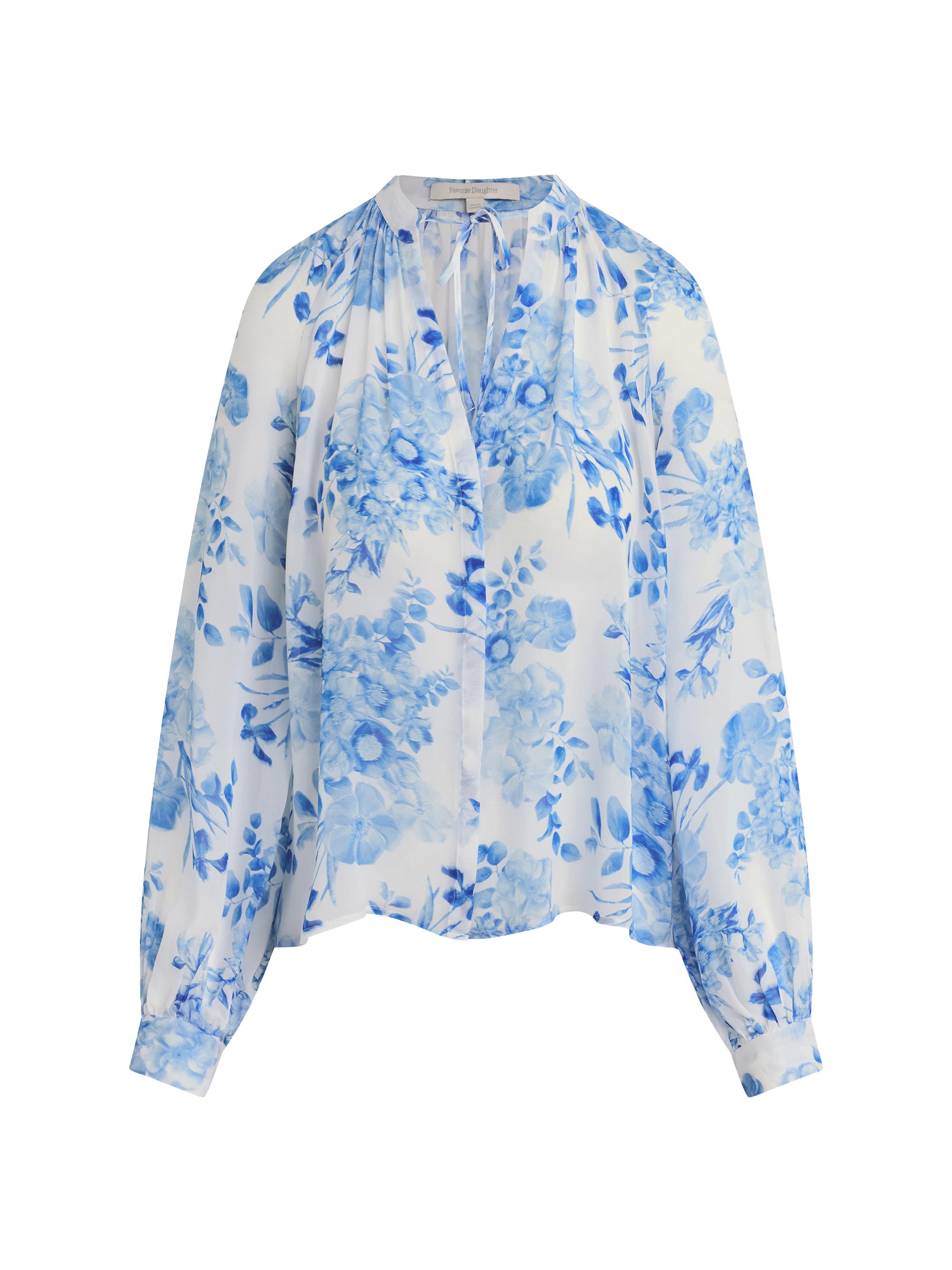 Favorite Daughter Women's The Sincerely Yours Floral Cotton-Blend Top - Blue And White Floral