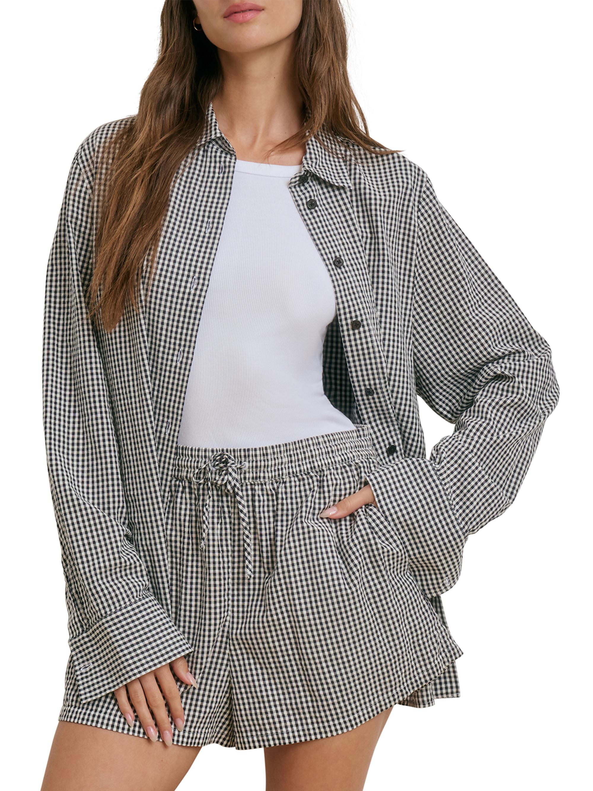 Favorite Daughter Women's The Boyfriend Gingham Check Cotton Shirt - Navy White | Thumbnail 4